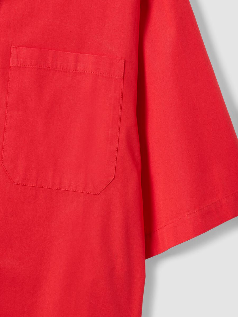 Red pure cotton shirt with chest pocket, oversized fit_1