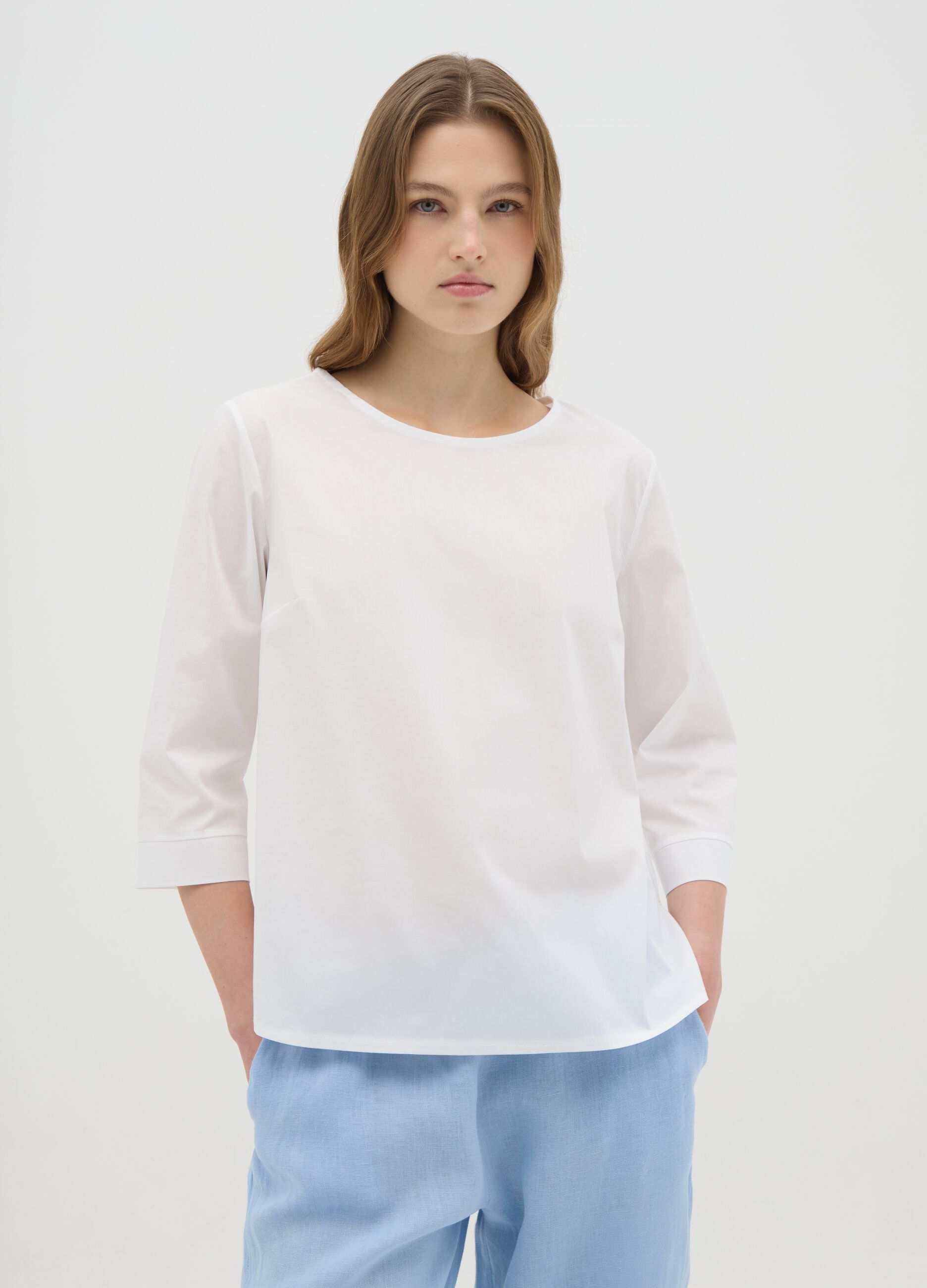 White Women's Cotton Blend Regular Fit Top