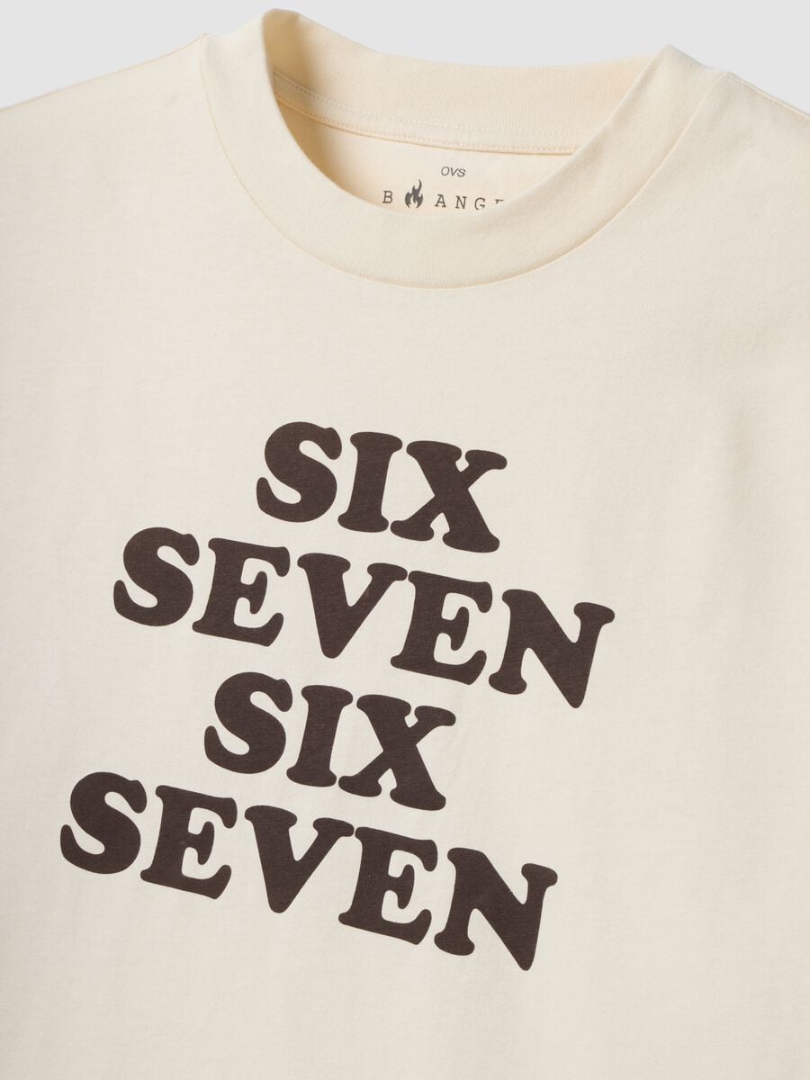 White pure cotton T-shirt with Six Seven front print, boxy fit_6