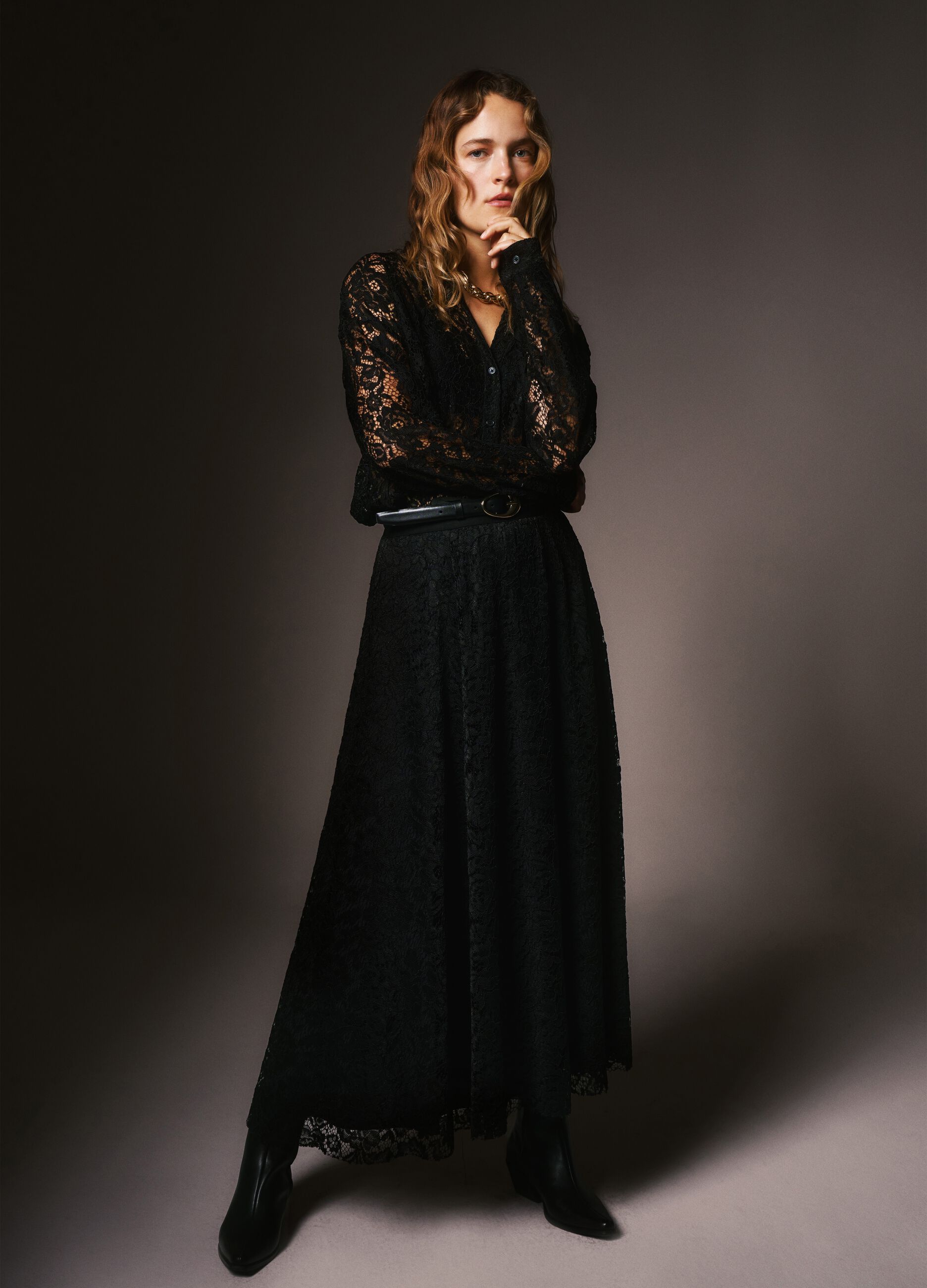 Long Black Skirt in Sheer Lace