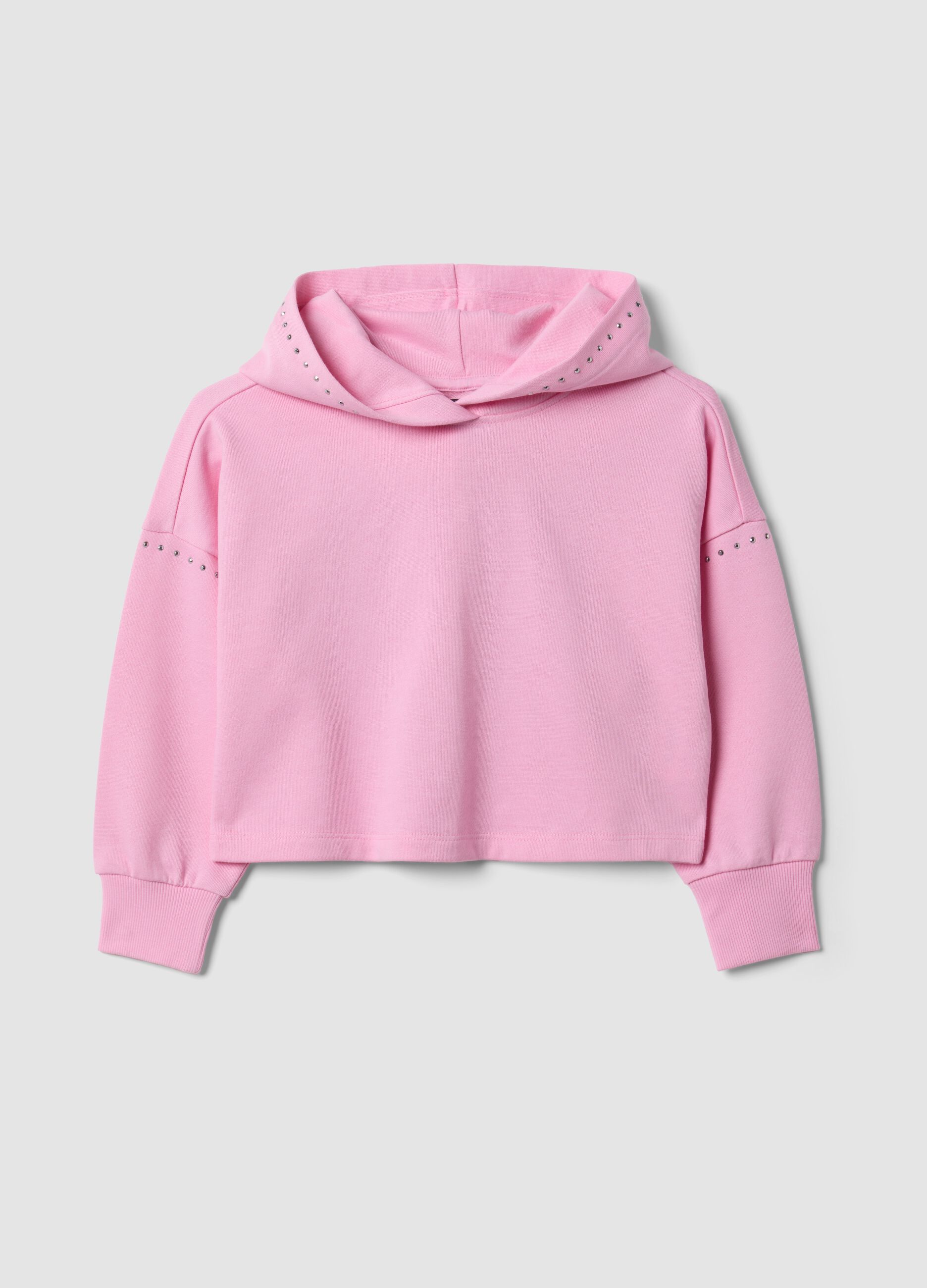 Pink pure cotton hoodie with rhinestones for girls