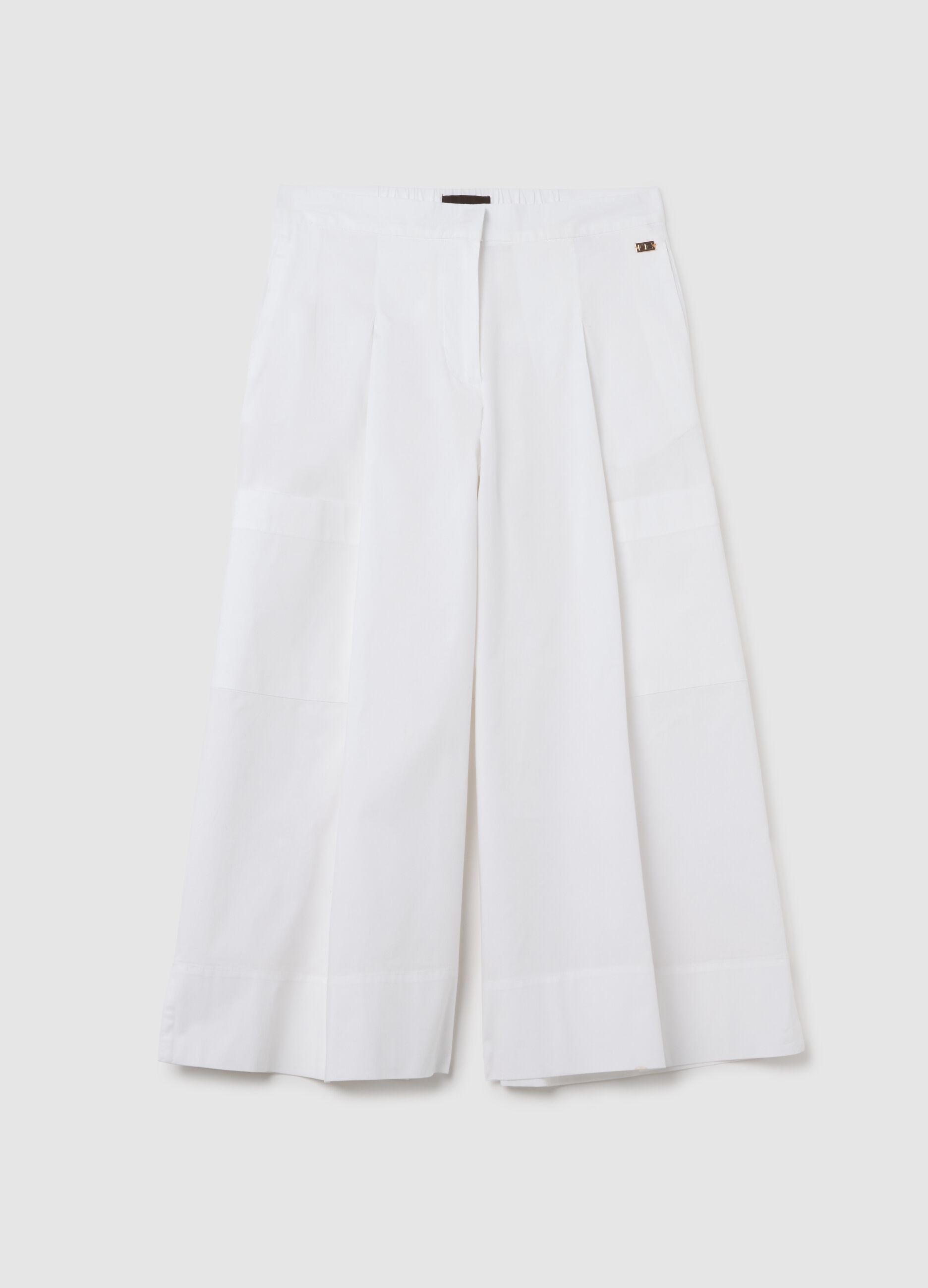 Women's White Stretch Cotton Culotte Trousers