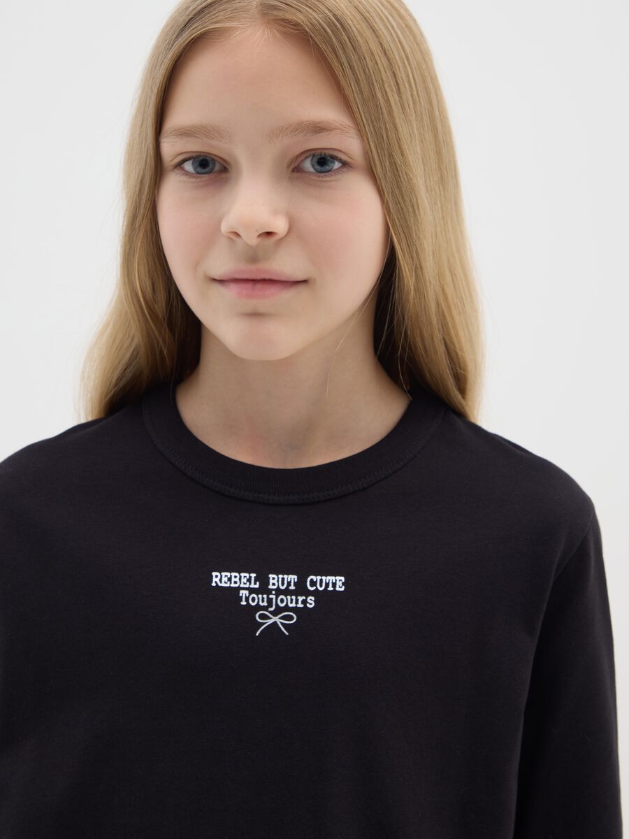 Maglietta da ragazza in puro cotone nero regular fit_2