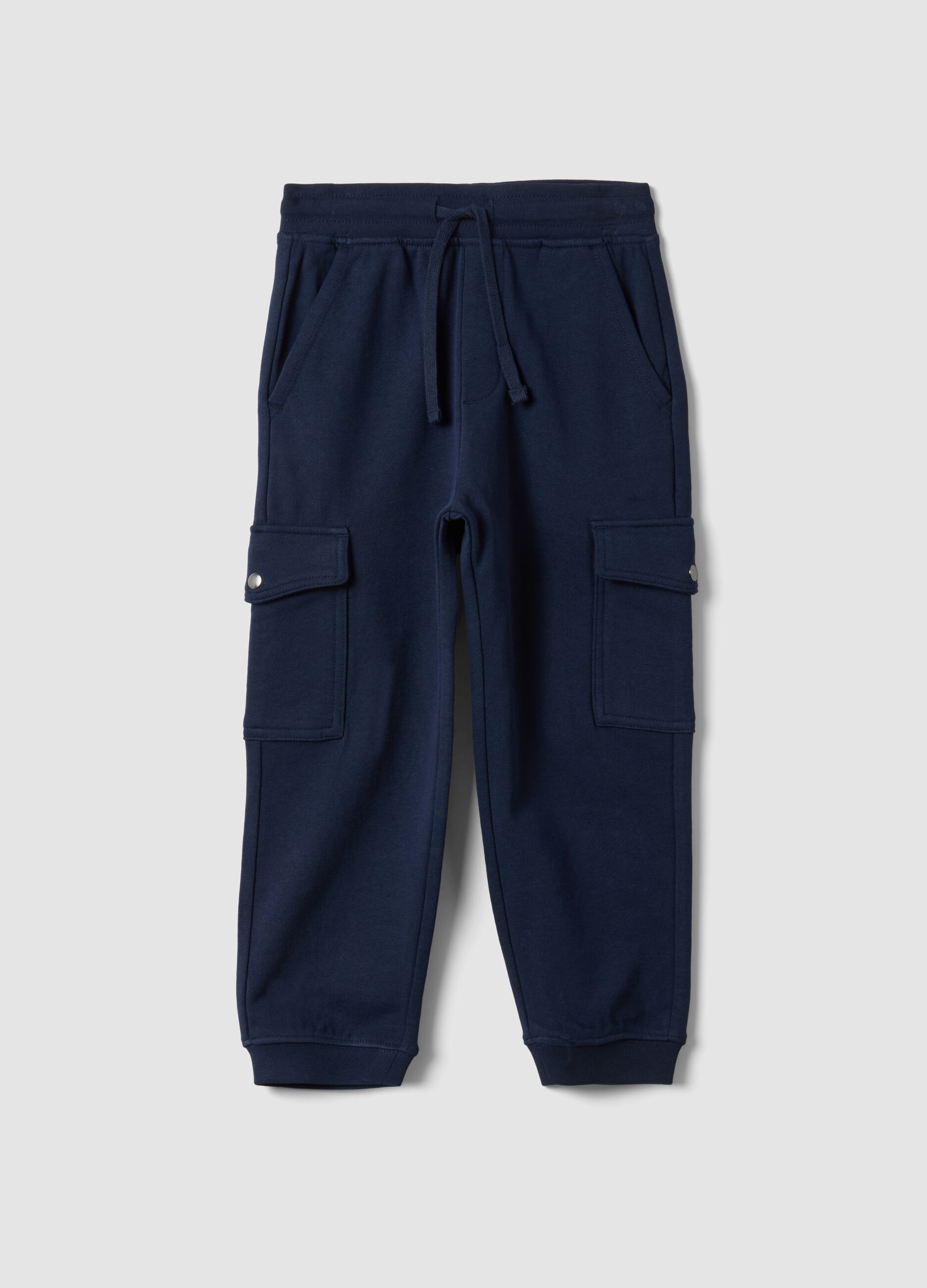 Pantaloni jogger blu in misto cotone con tasche cargo per bambino
