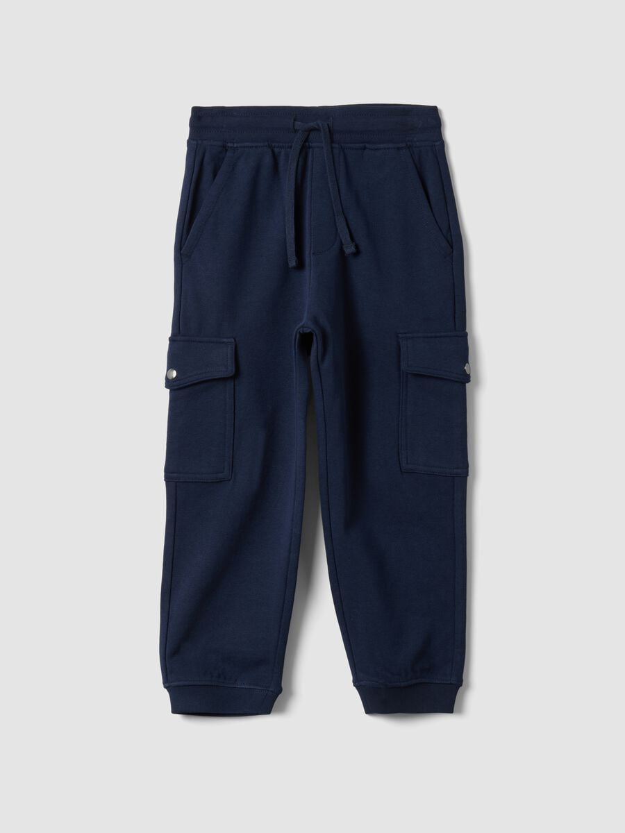 Pantaloni jogger blu in misto cotone con tasche cargo per bambino_0