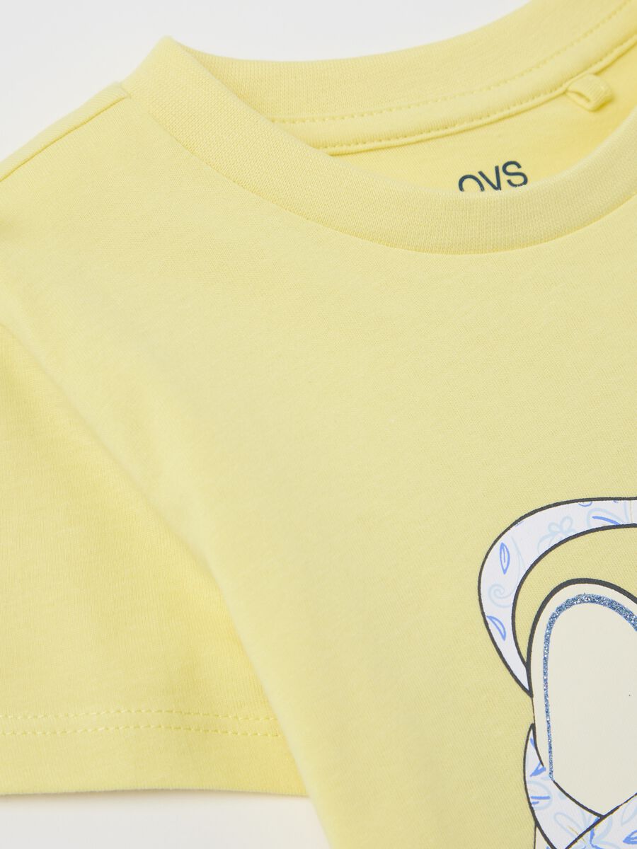 Yellow T-shirt in cotton with glitter print_3
