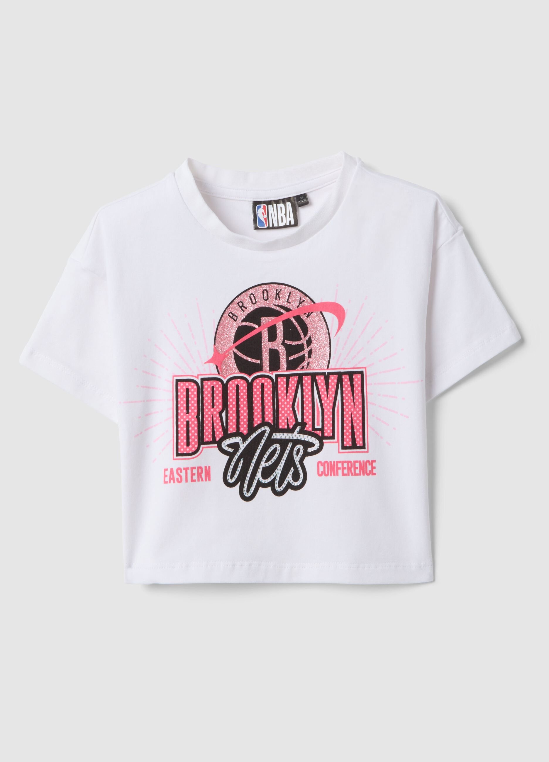 T-shirt in cotone elasticizzato bianca da bambina boxy fit Brooklyn