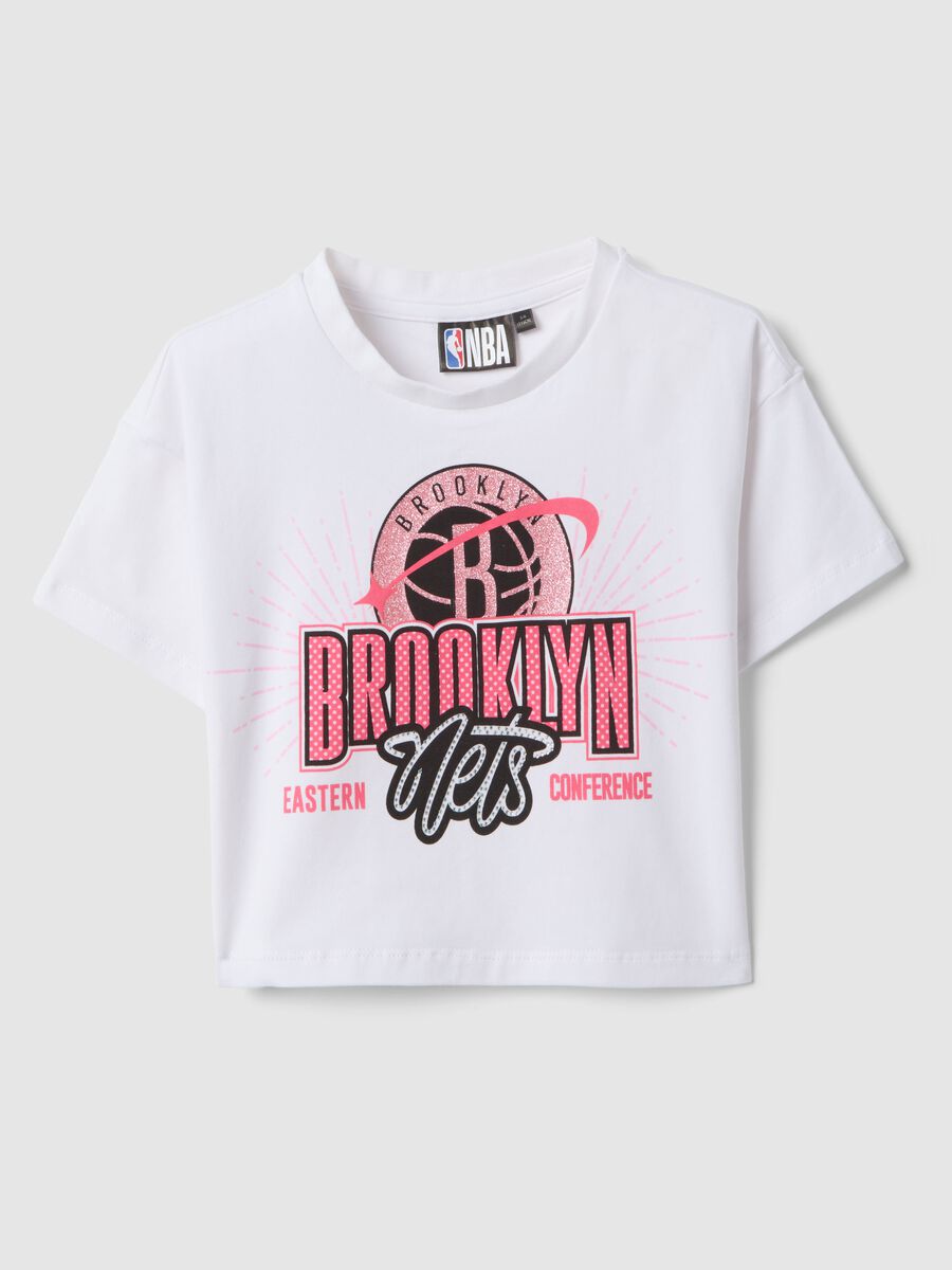 White stretch cotton girls' boxy fit Brooklyn T-shirt_0