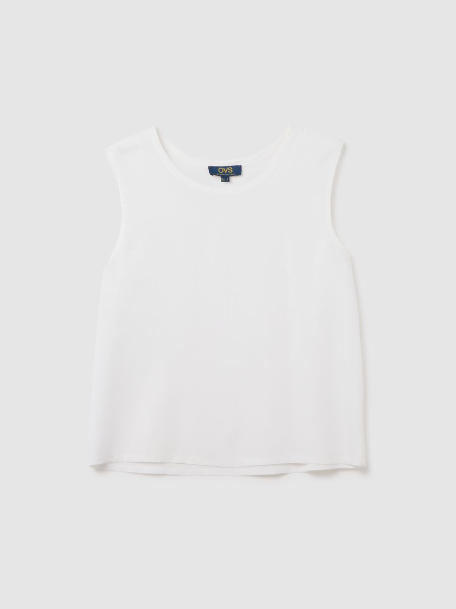 Women's Sleeveless White Viscose T-Shirt, Regular Fit_0