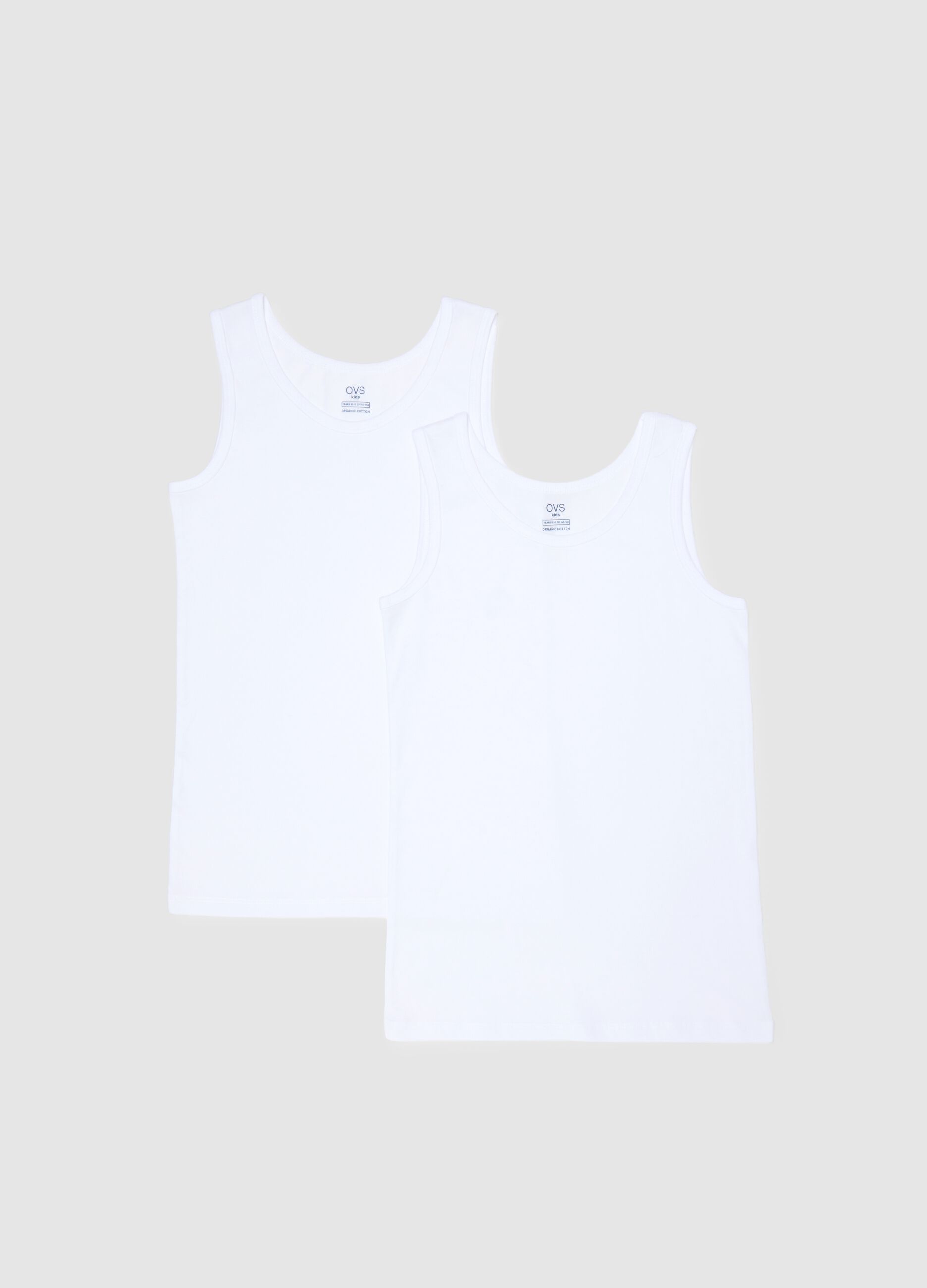 Twin pack of white cotton vests for boys, regular fit