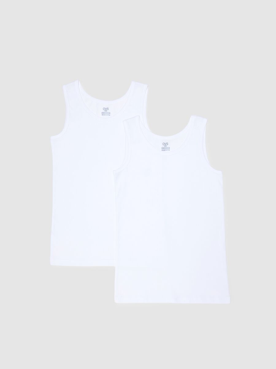 Twin pack of white cotton vests for boys, regular fit_0