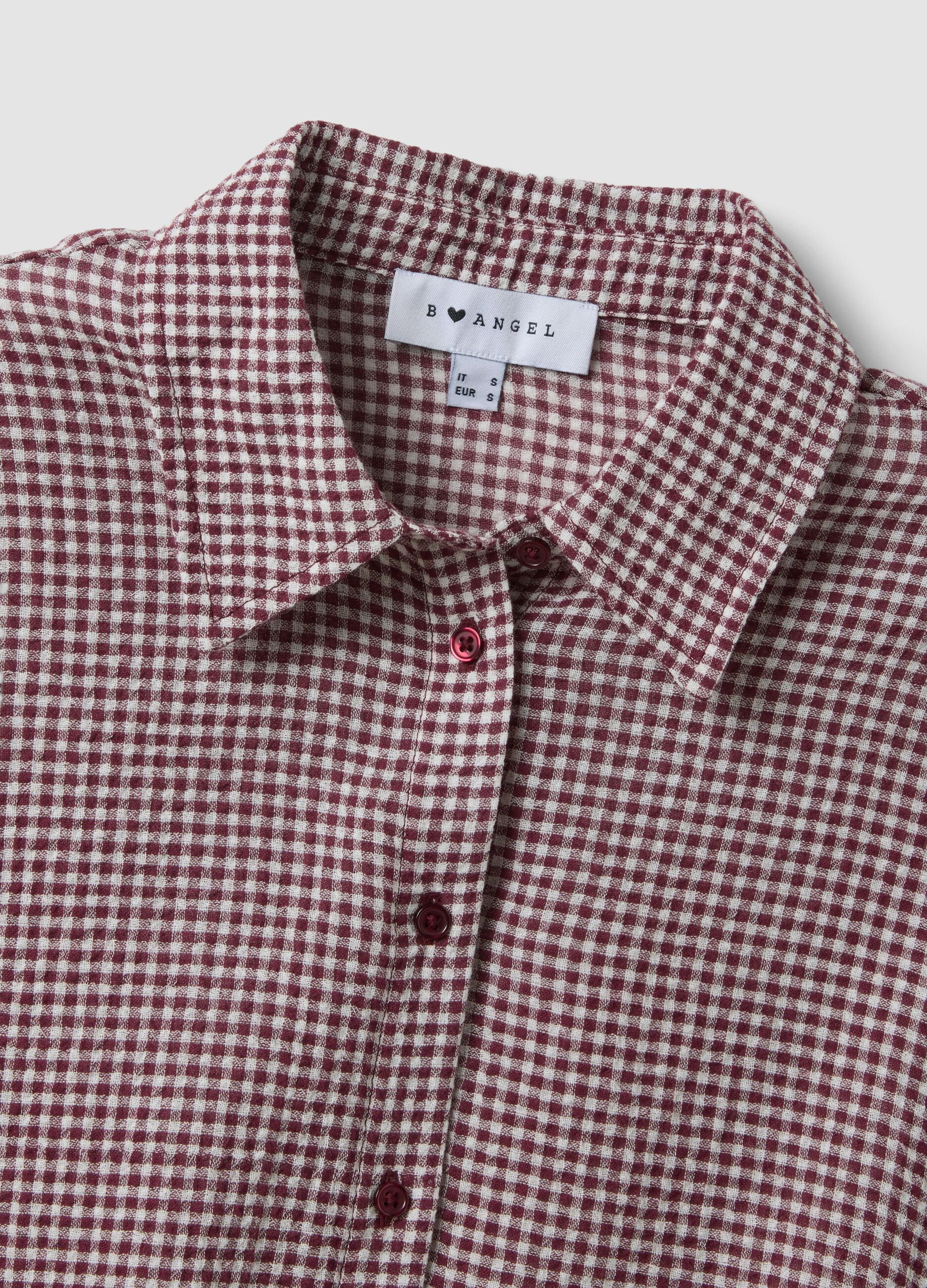 Multicolour gingham crop shirt in stretch cotton