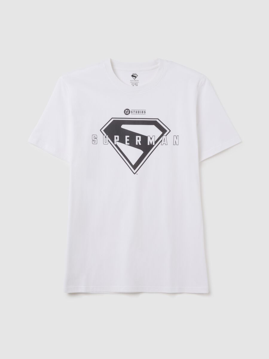 Men's white pure cotton T-shirt with Superman logo_0