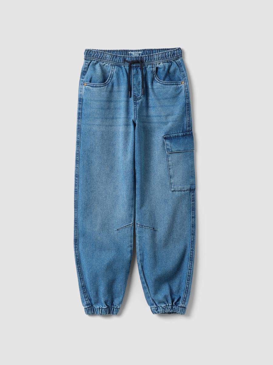 Jog denim azzurri in puro cotone con vita elasticizzata relaxed fit_0