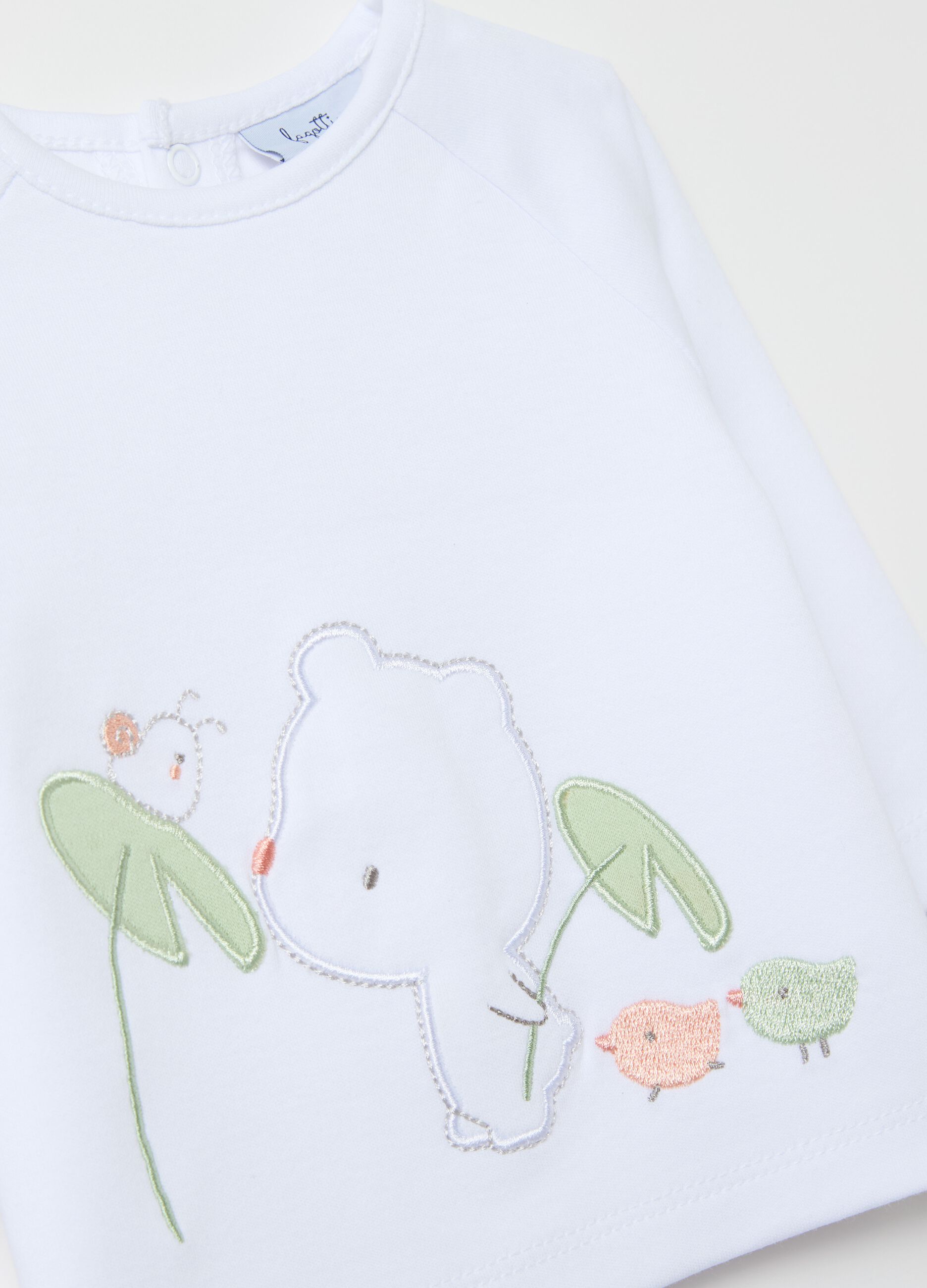 Top and baby leggings set in cotton with animals embroidery