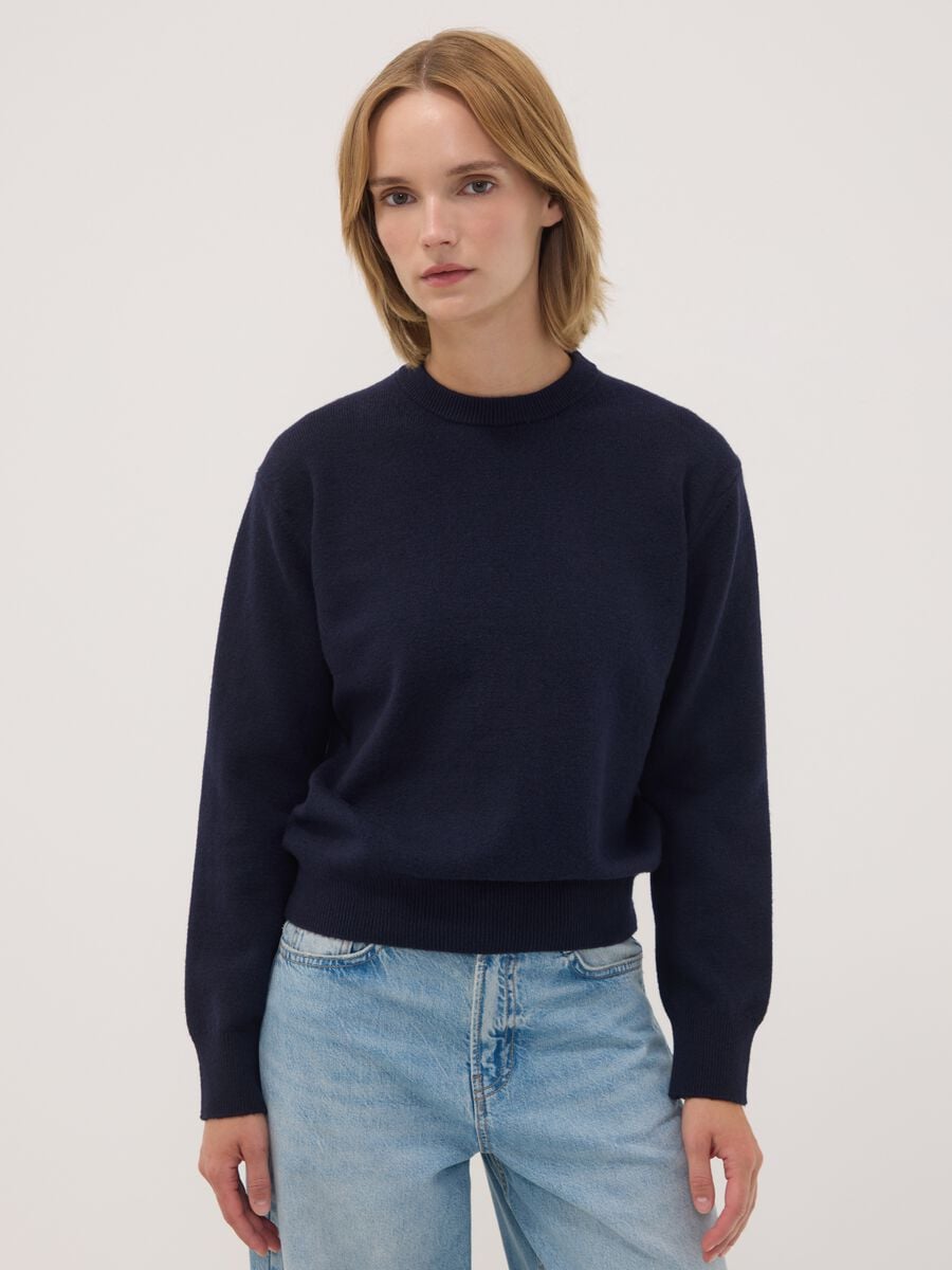 Blue crew-neck jumper in stretch wool_0