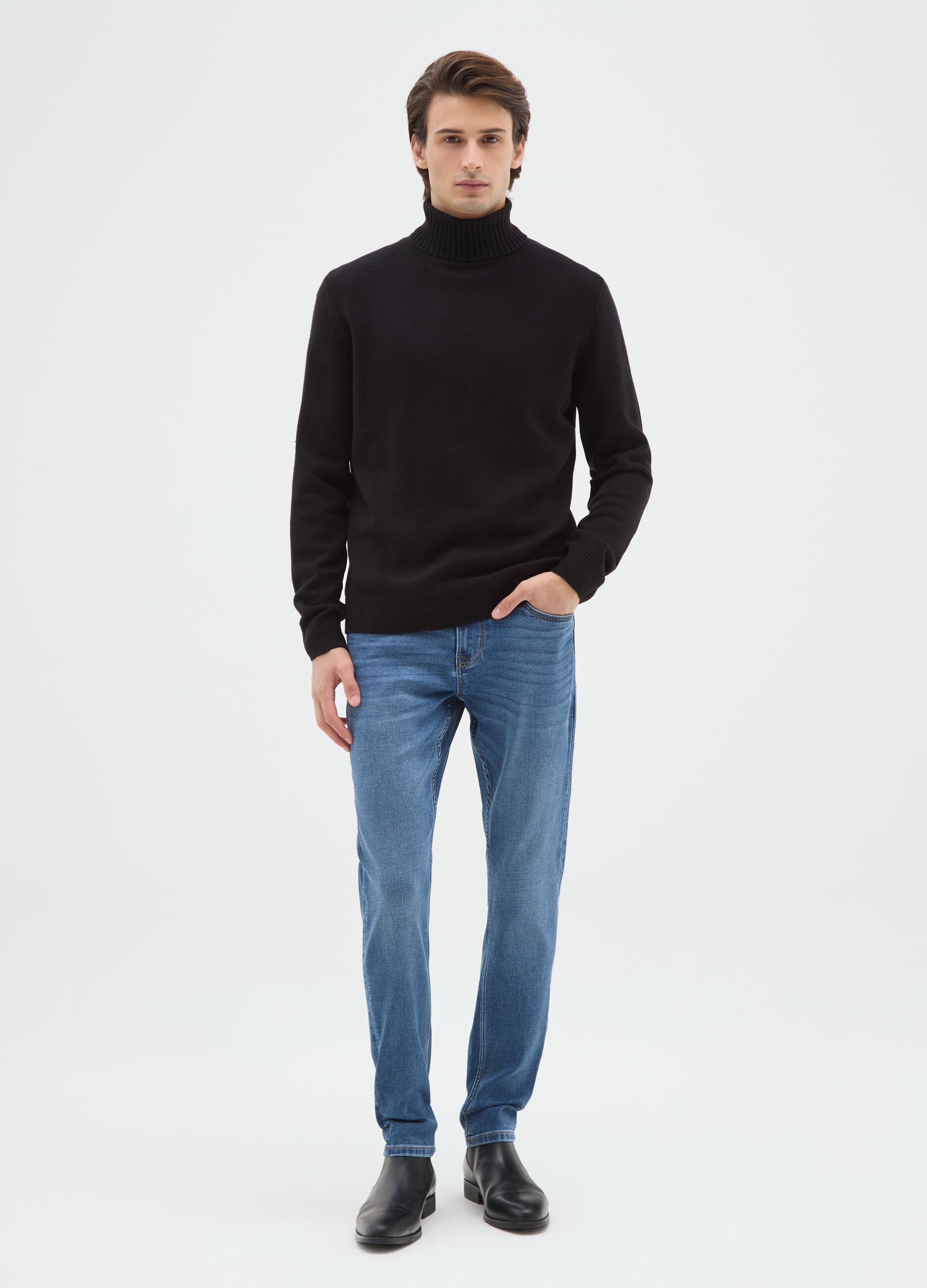 Blue denim skinny fit cotton blend jeans