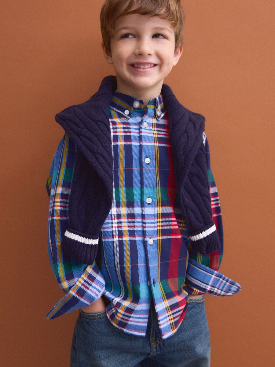 Camicia multicolor in puro cotone a quadri con collo classico button-down_0