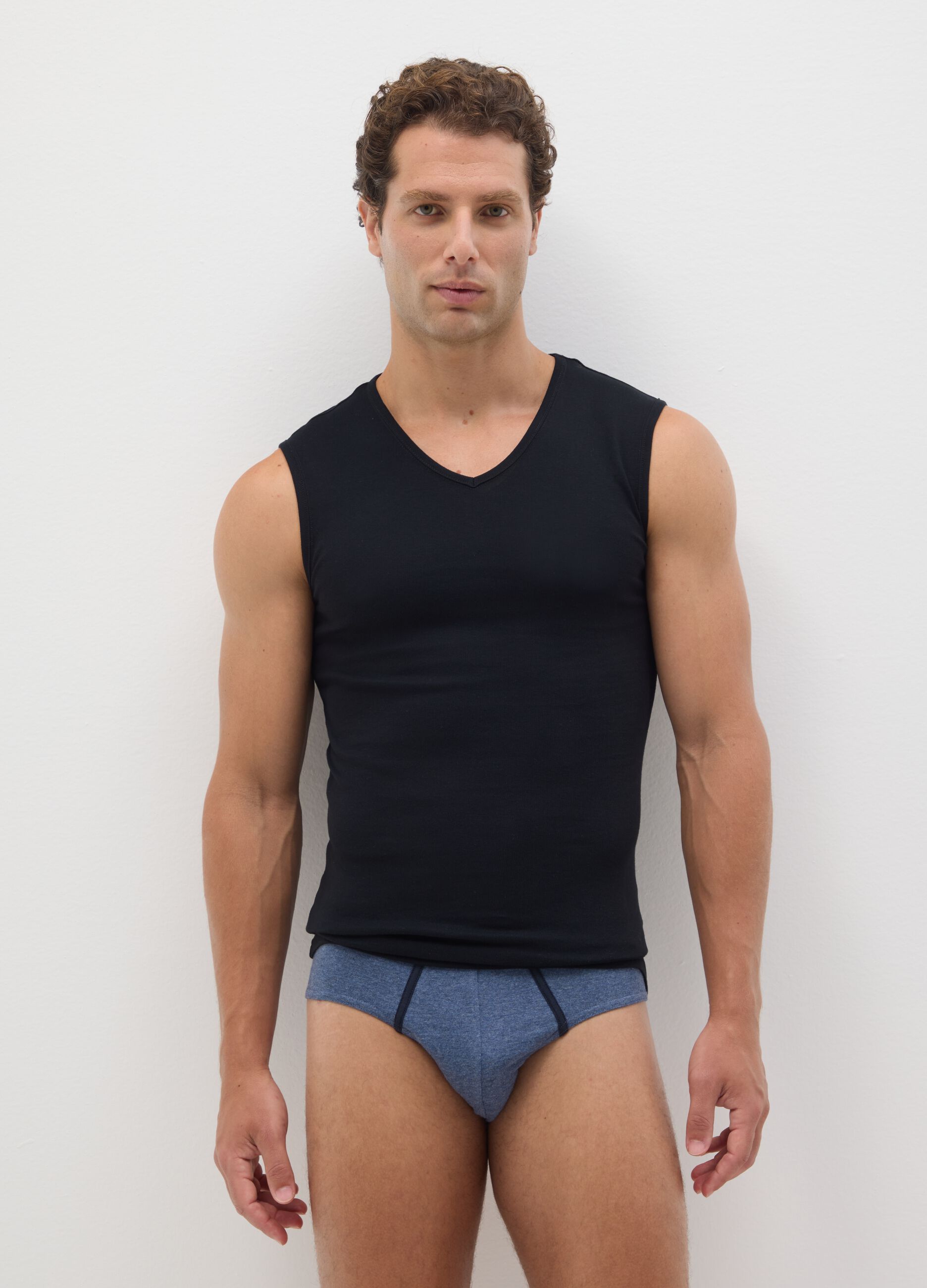 Men's Pure Black Cotton Vest