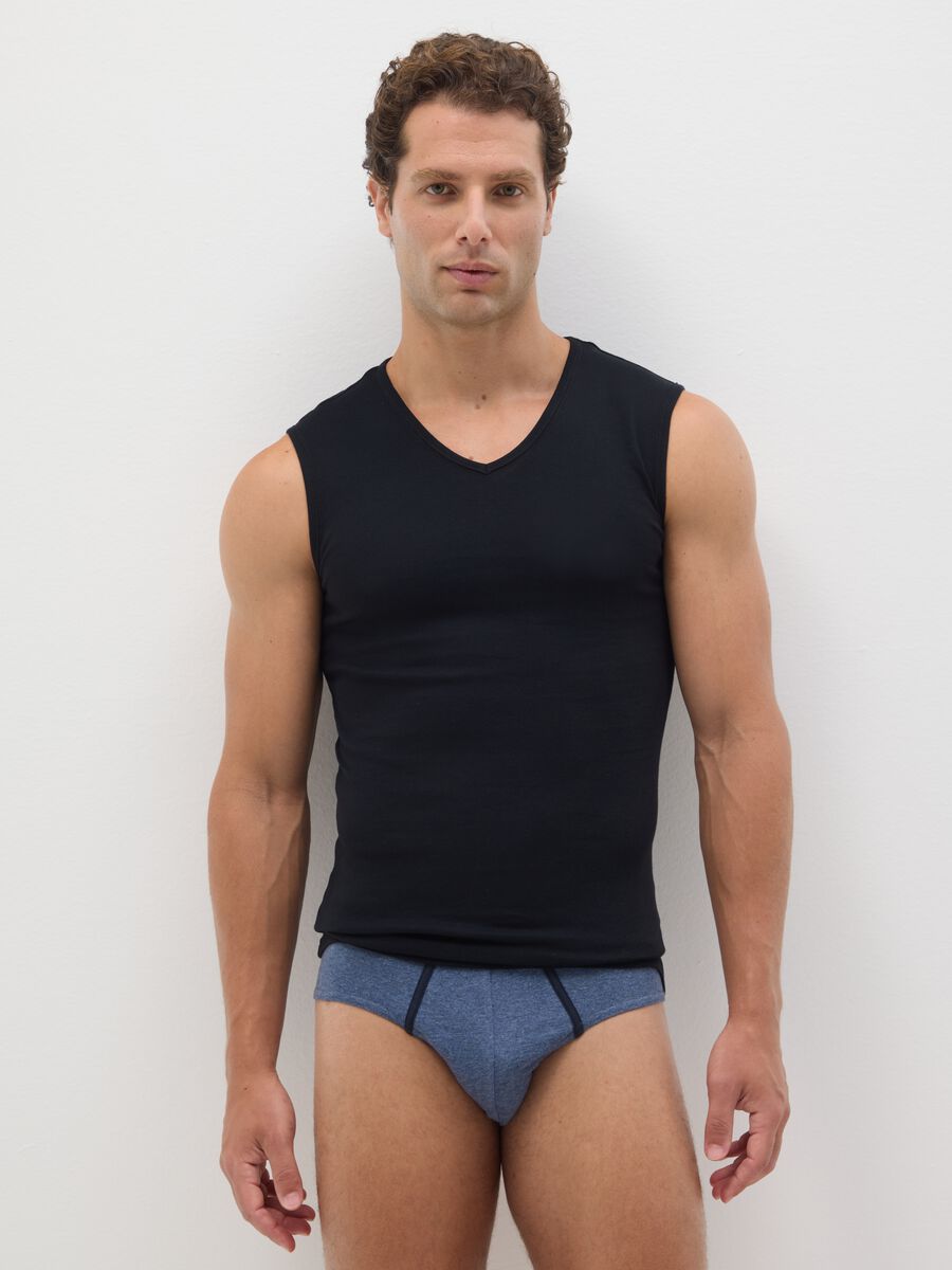 Men's Pure Black Cotton Vest_0