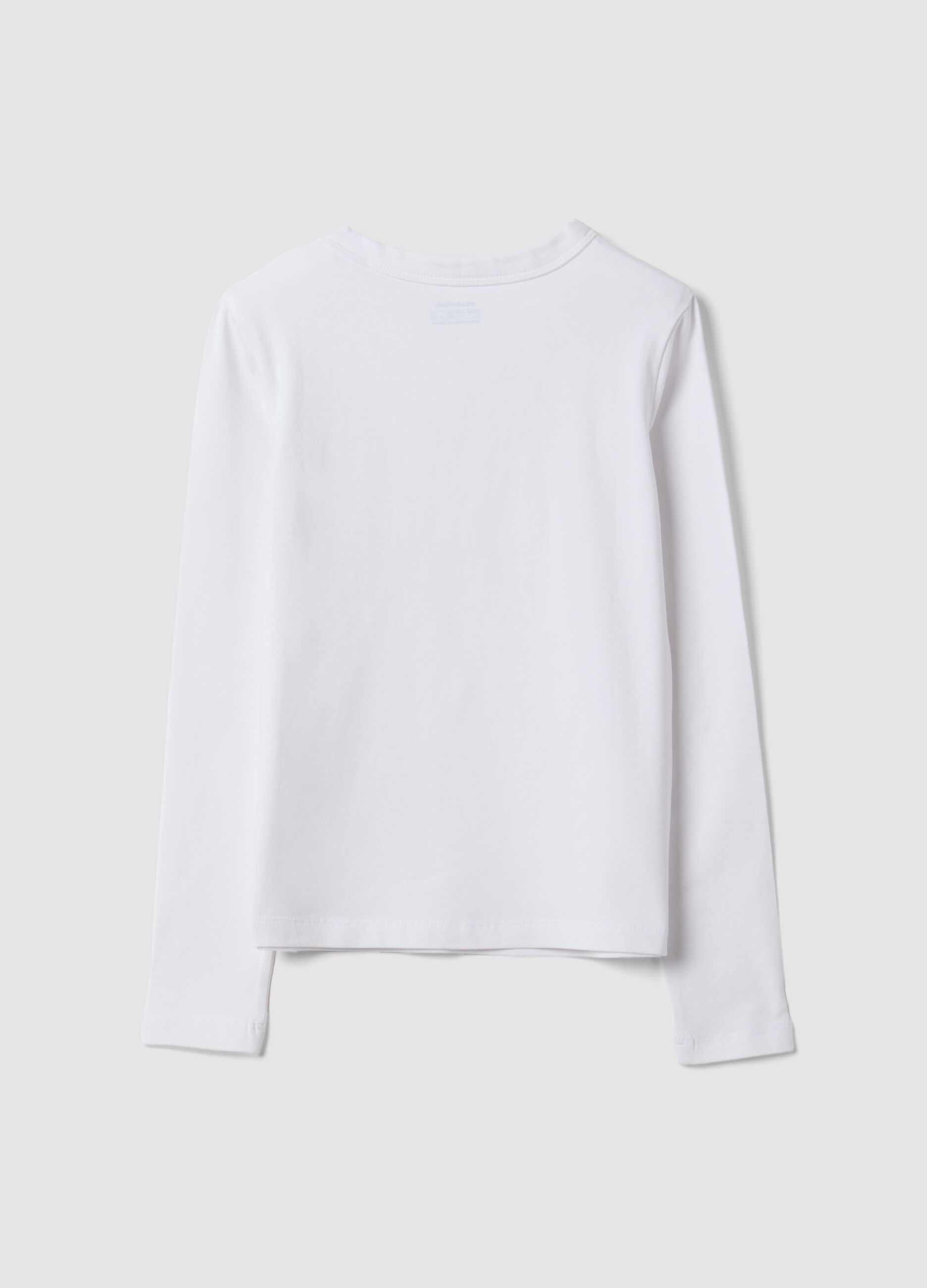 T-shirt bianca in cotone organico e viscosa elasticizzato con collo a costine per ragazza