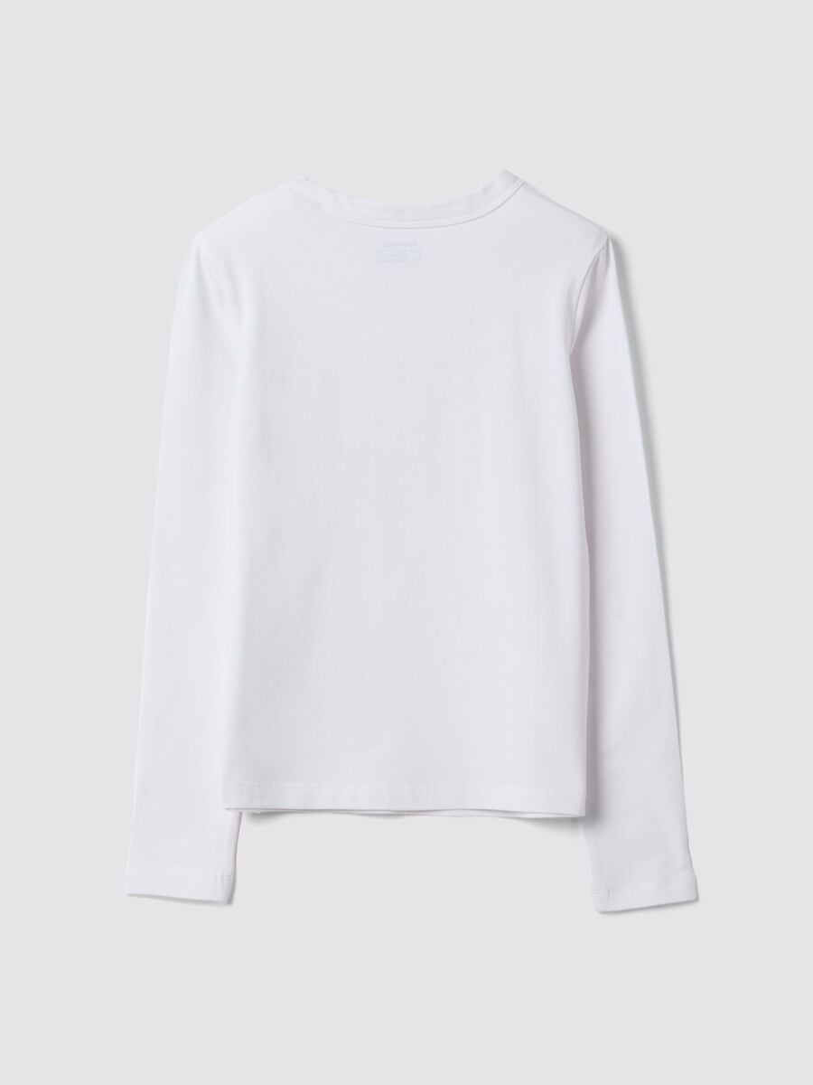 T-shirt bianca in cotone organico e viscosa elasticizzato con collo a costine per ragazza_6