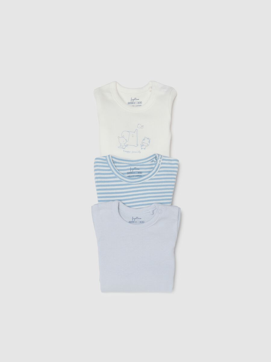 Tripack body in puro cotone multicolor con chiusura a bottoni per neonati_3