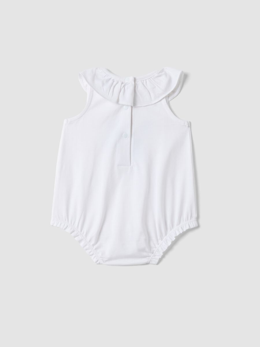Pagliaccetto senza maniche in puro cotone bianco da neonata on pesci_1