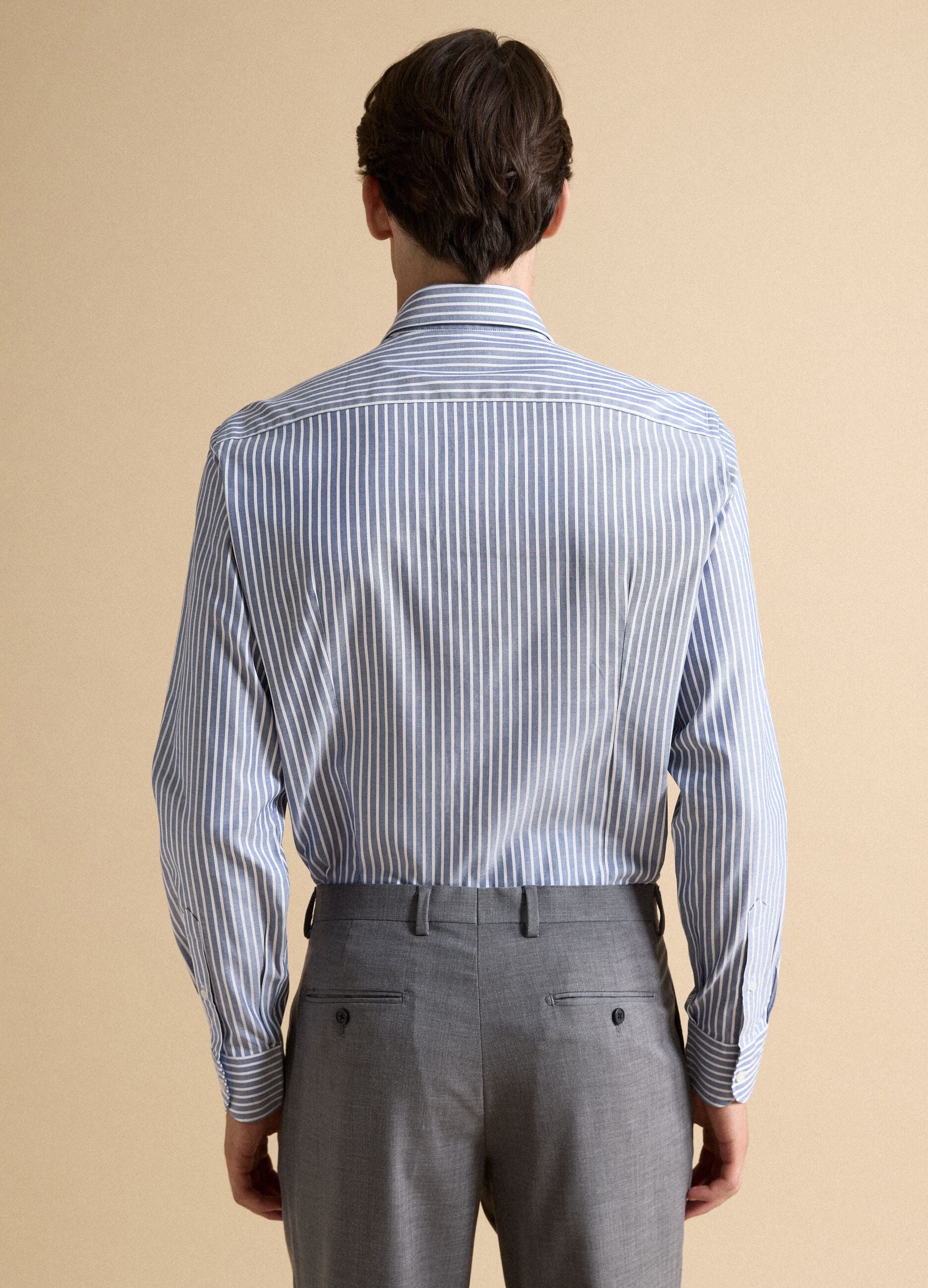 White pure cotton striped Oxford shirt, slim fit