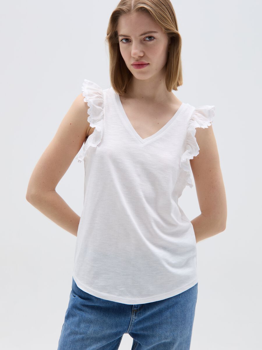 Slub jersey tank top with flounce_0