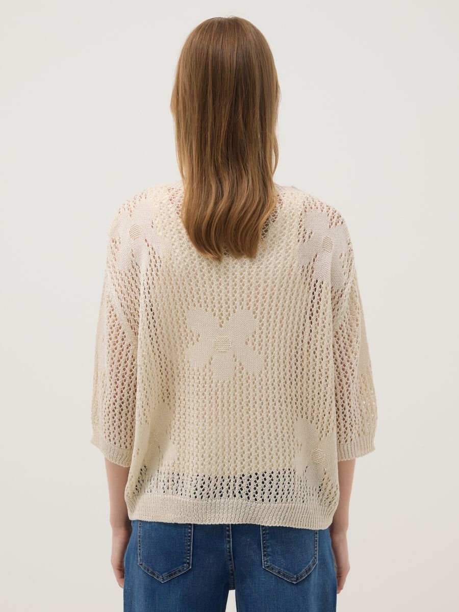 Maglia beige traforata con motivo floreale regular fit_3