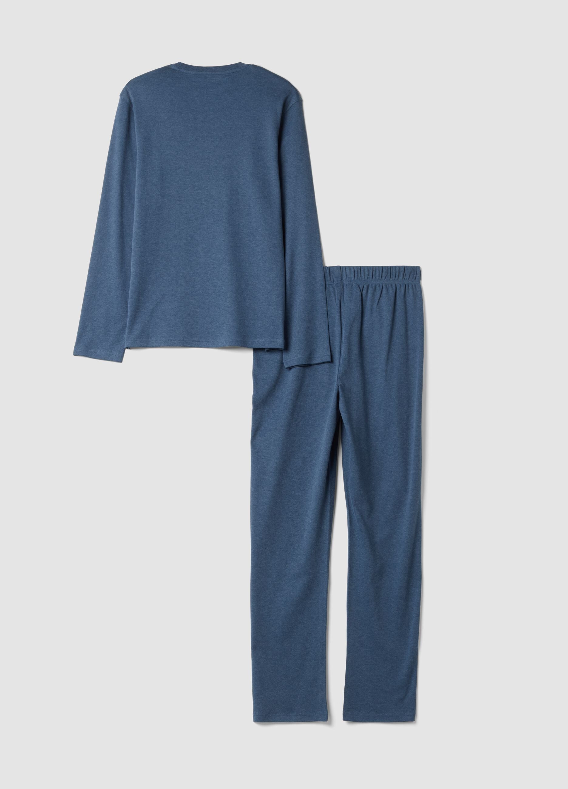 Pigiama blu melange in puro cotone organico con girocollo