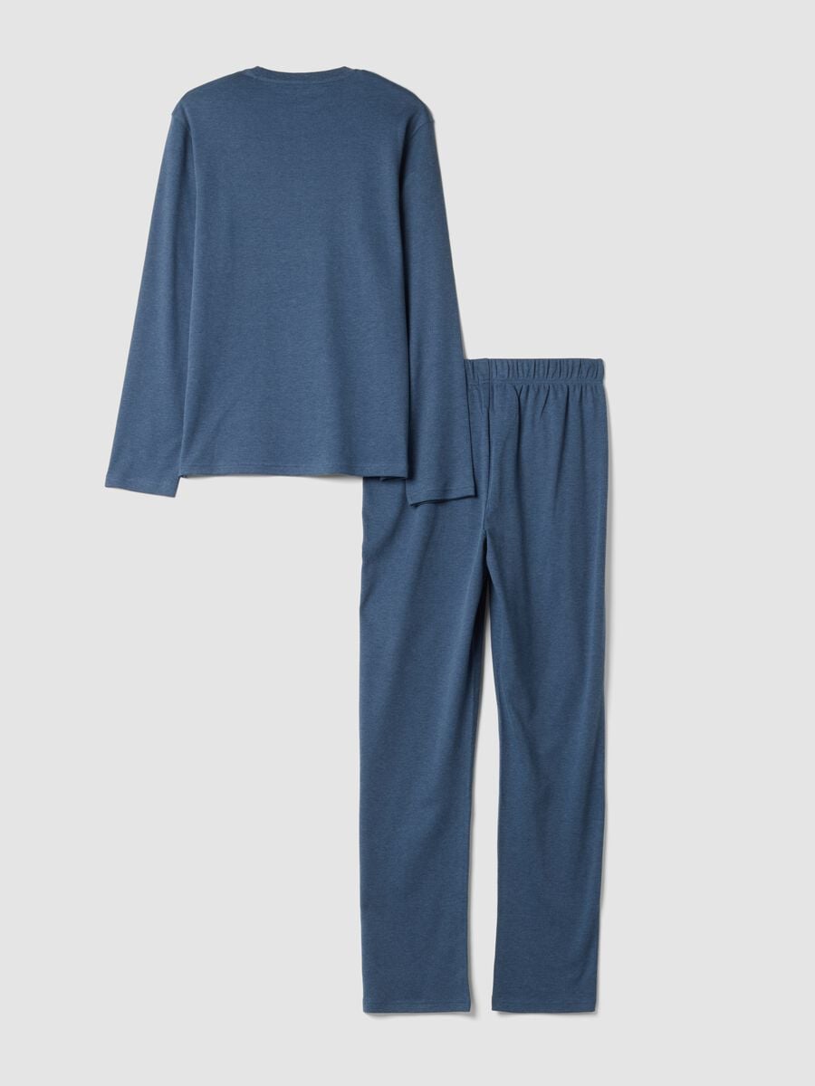 Pigiama blu melange in puro cotone organico con girocollo_2