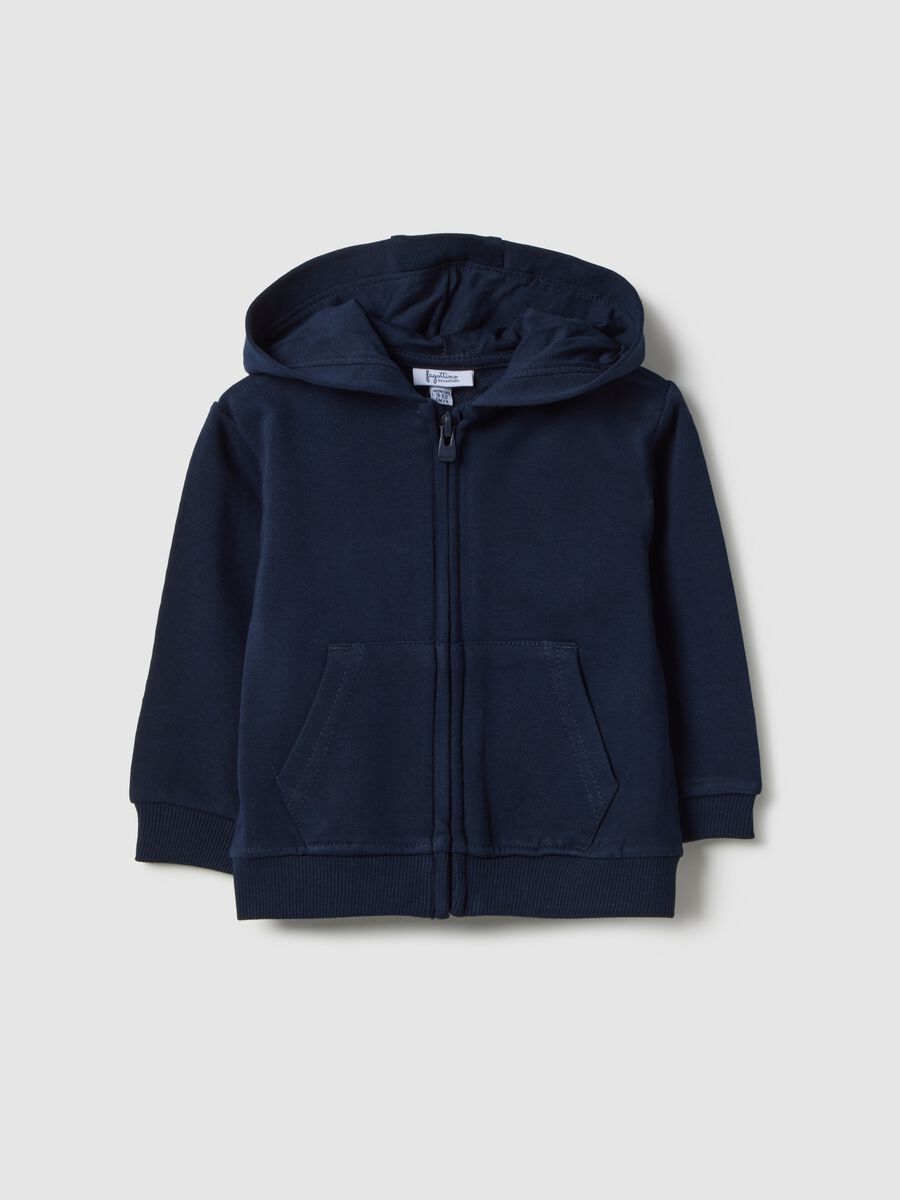 Blue pure cotton hoodie for kids with regular fit and zip_0