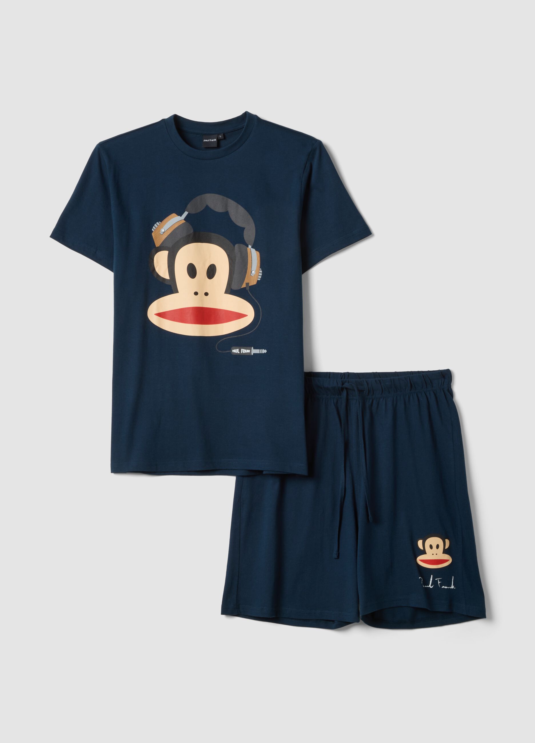 Blue short pure cotton pyjama set with Paul Frank print, regular fit