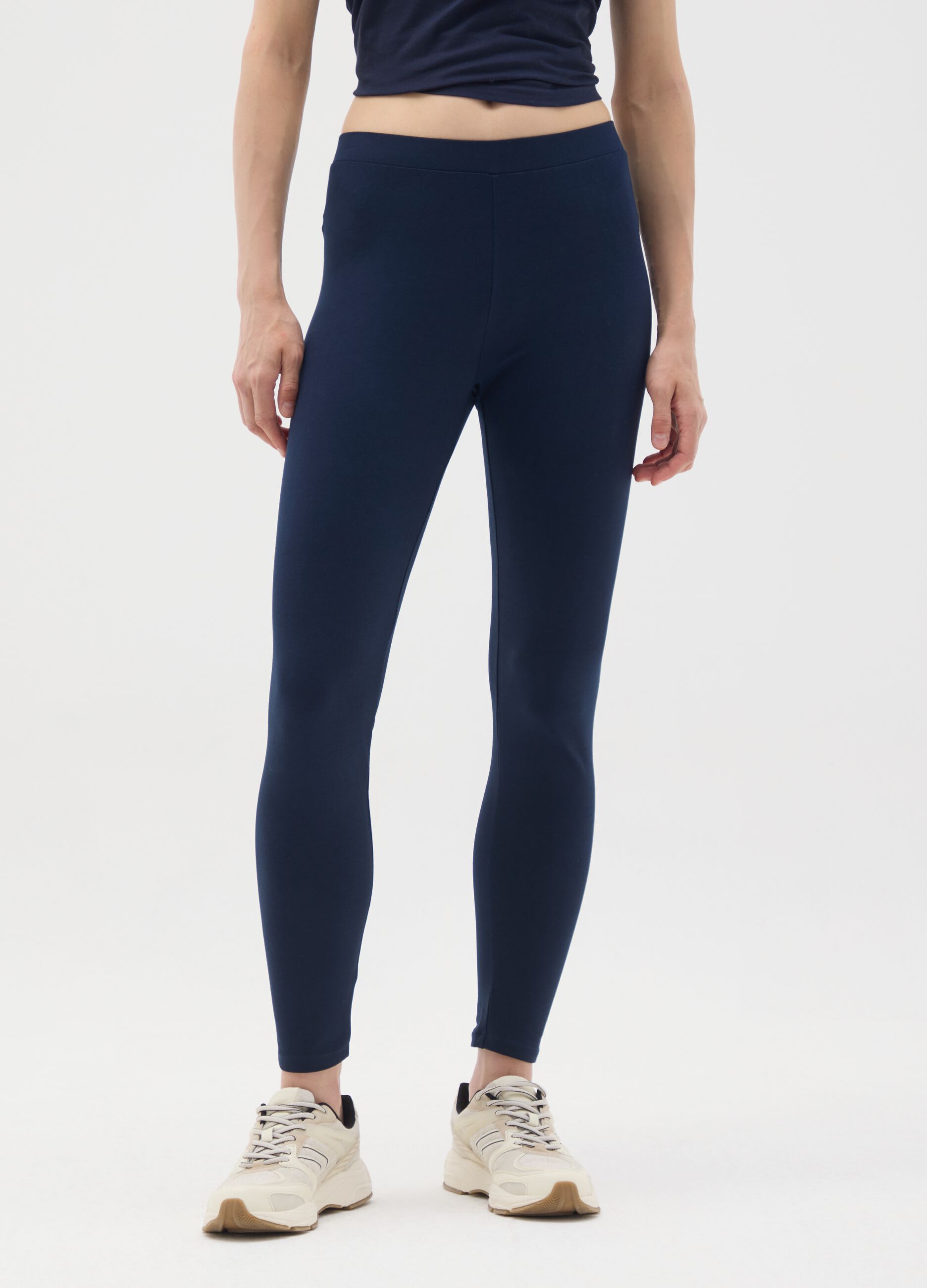 Skinny blue stretch cotton leggings