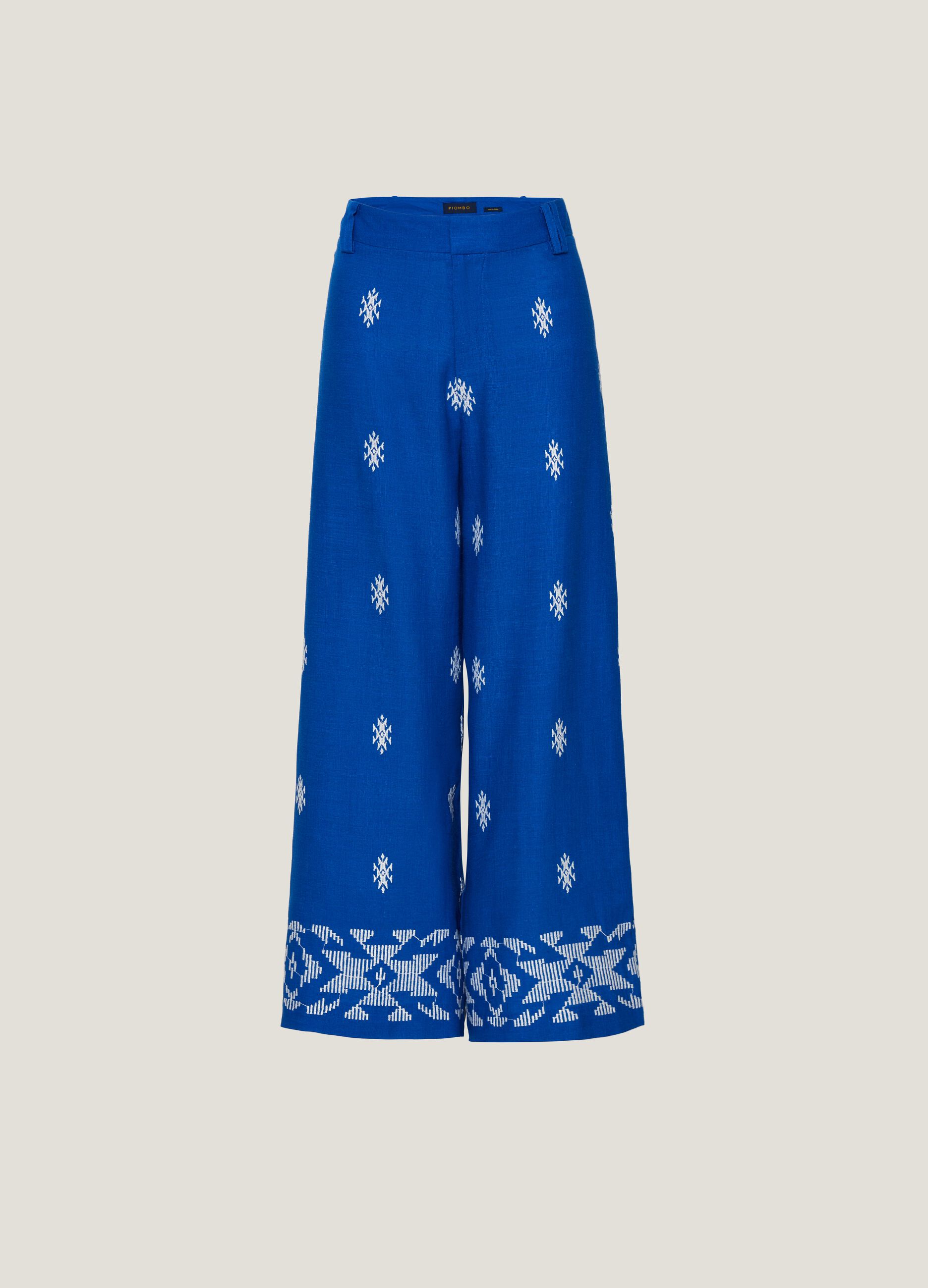 Wide-leg trousers with ethnic embroidery