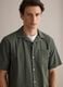 Green short-sleeve pure organic cotton shirt with bowling collar, regular fit_2