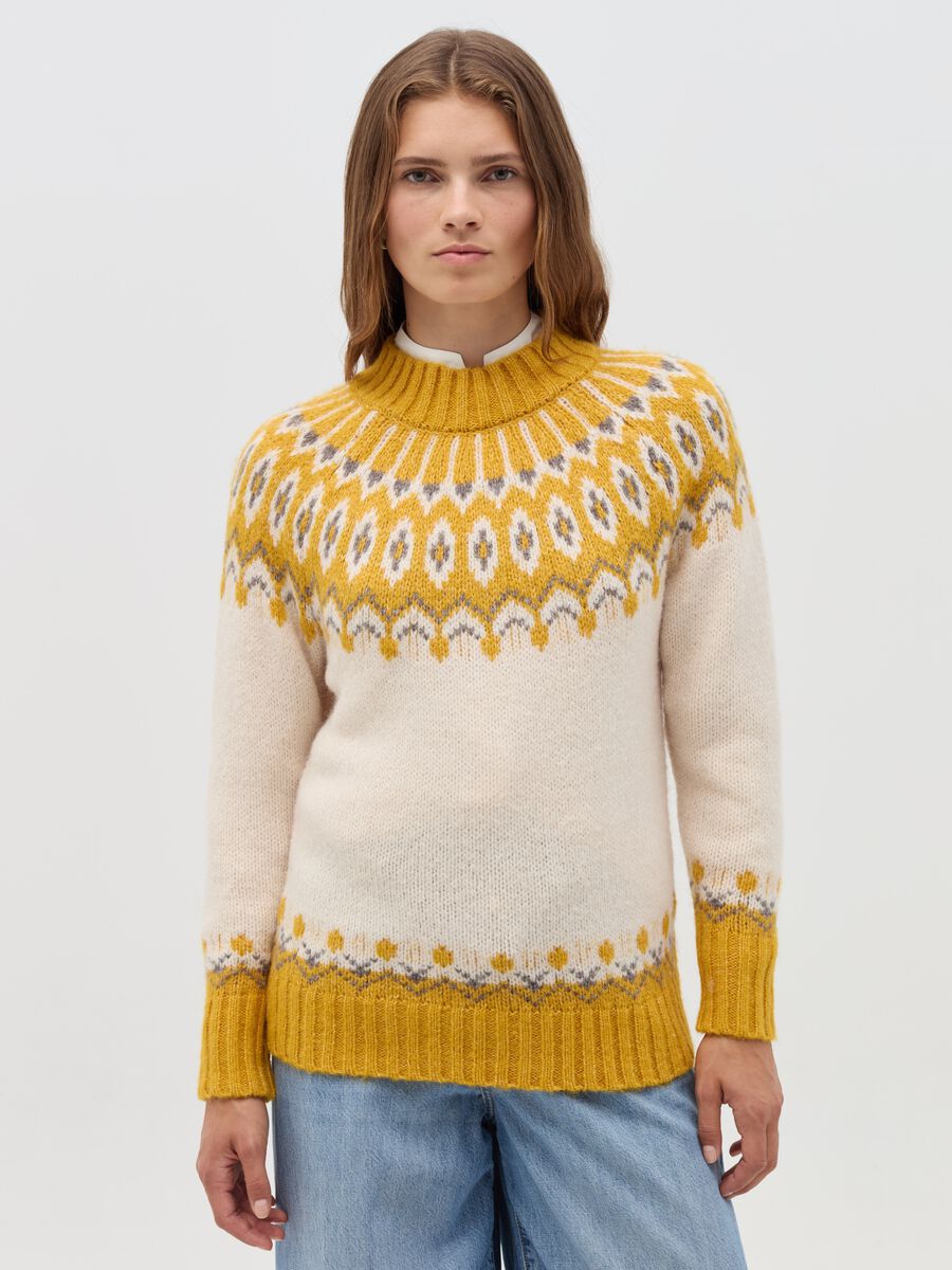 Mock neck pullover with jacquard drawing_0