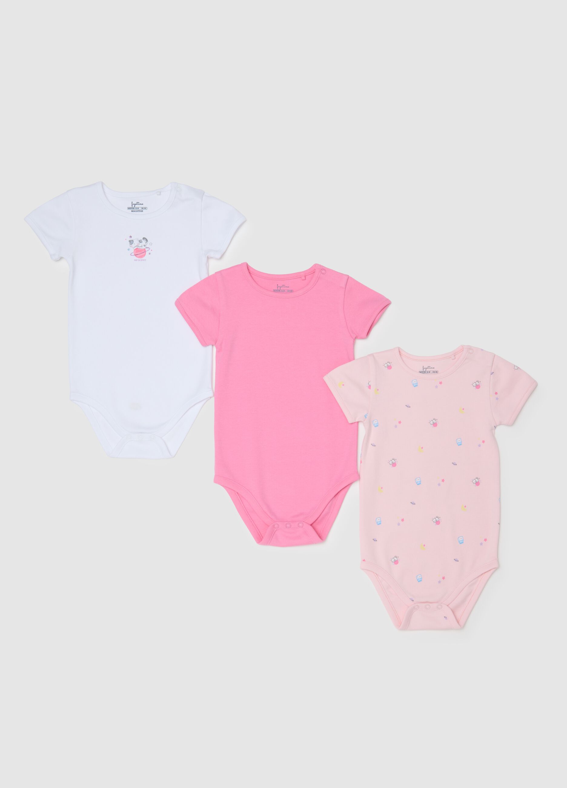 Multicoloured pure cotton baby girl bodysuit set