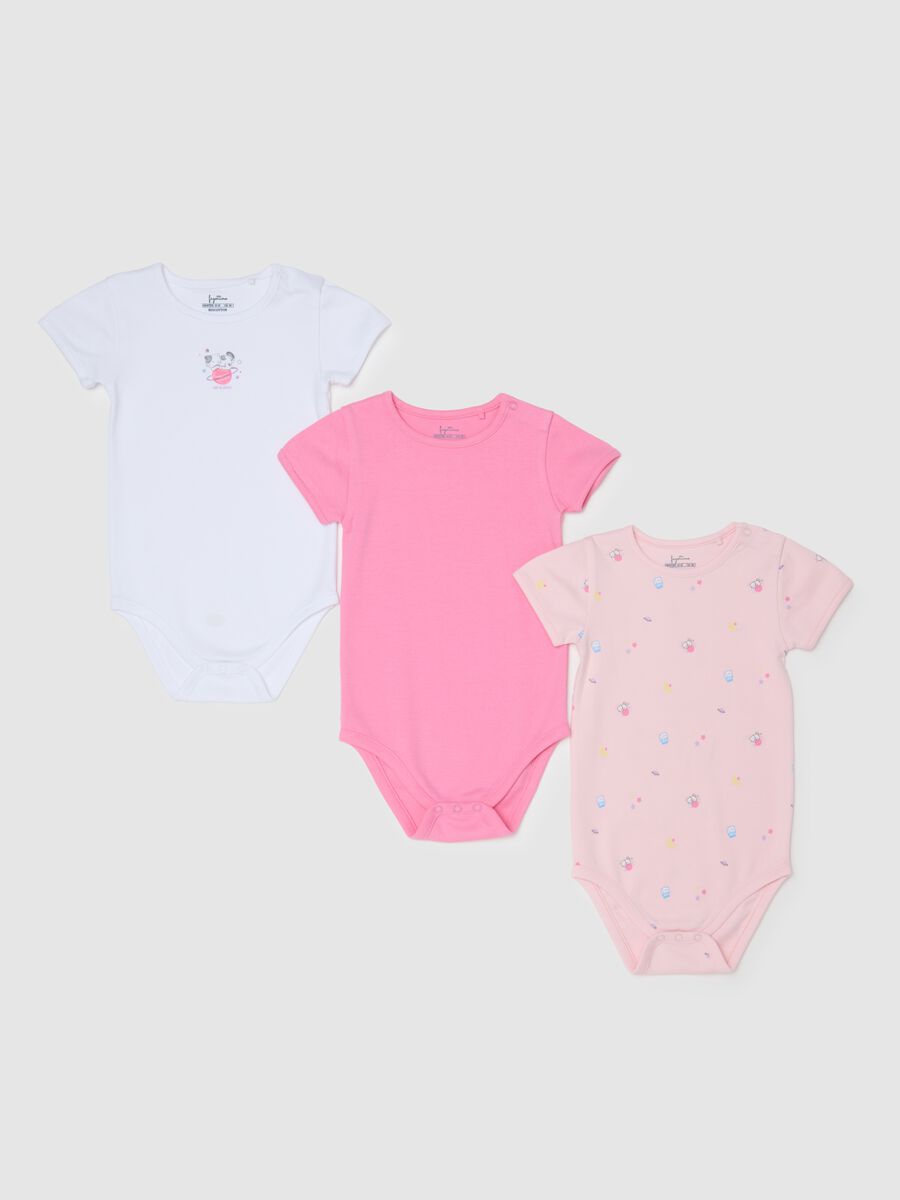 Multicoloured pure cotton baby girl bodysuit set_0