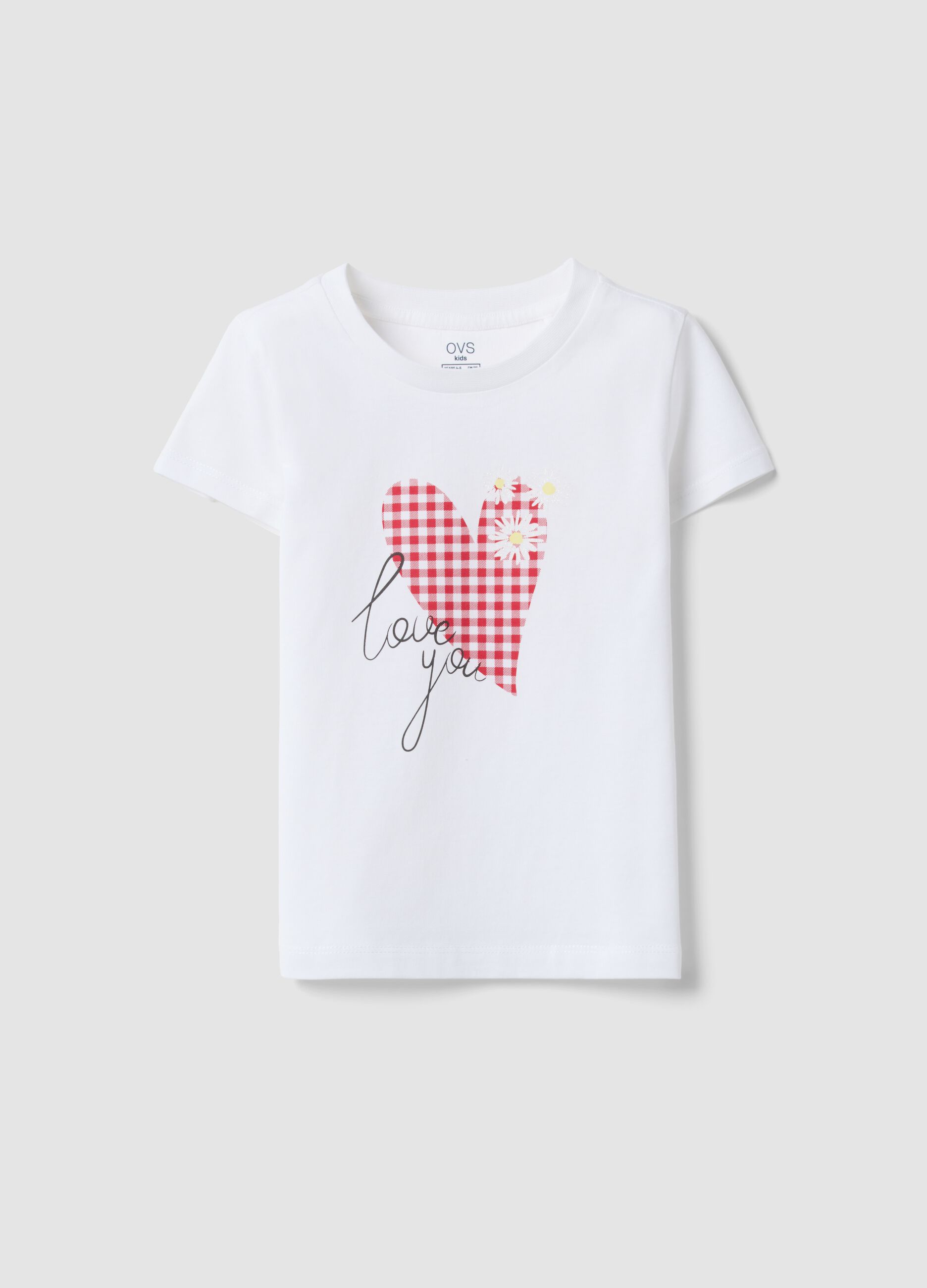 White regular fit pure cotton t-shirt with print for girls
