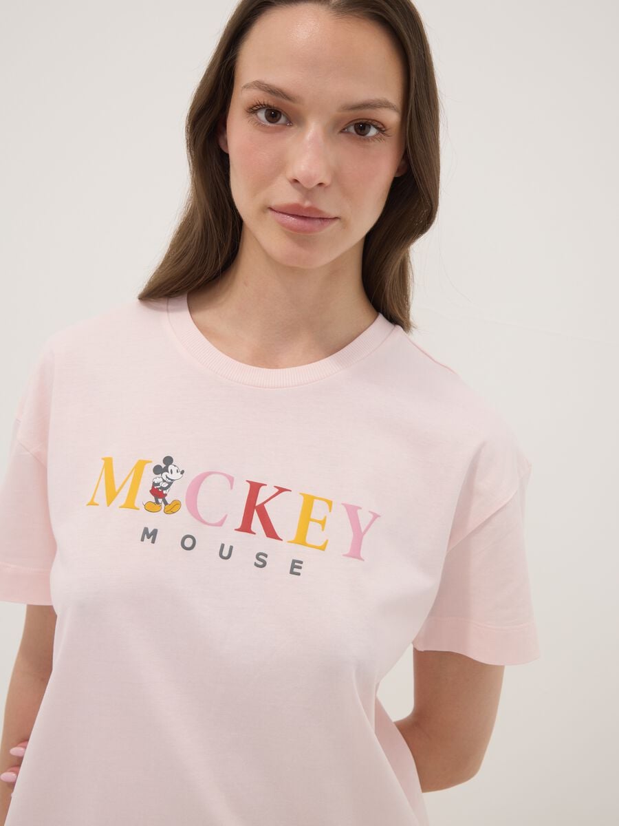 Pink organic cotton pyjama T-shirt with Mickey Mouse slogan_2