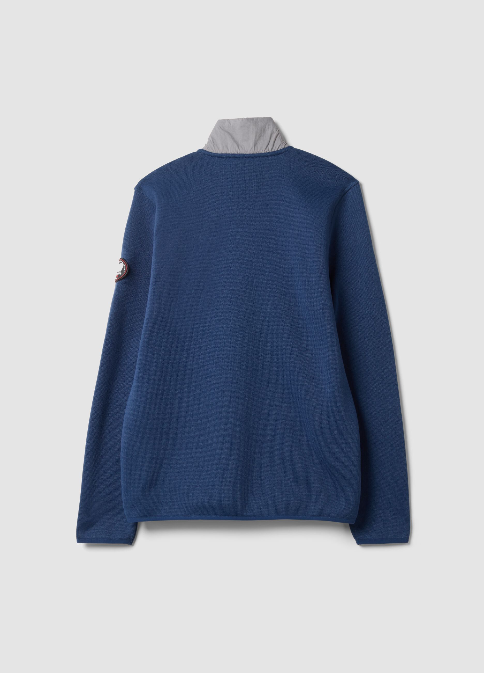 Heavyweight blue and light grey half-zip jacket