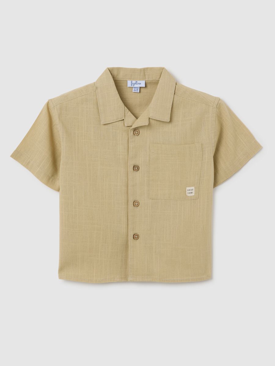 Children's beige oversized pure cotton shirt_0