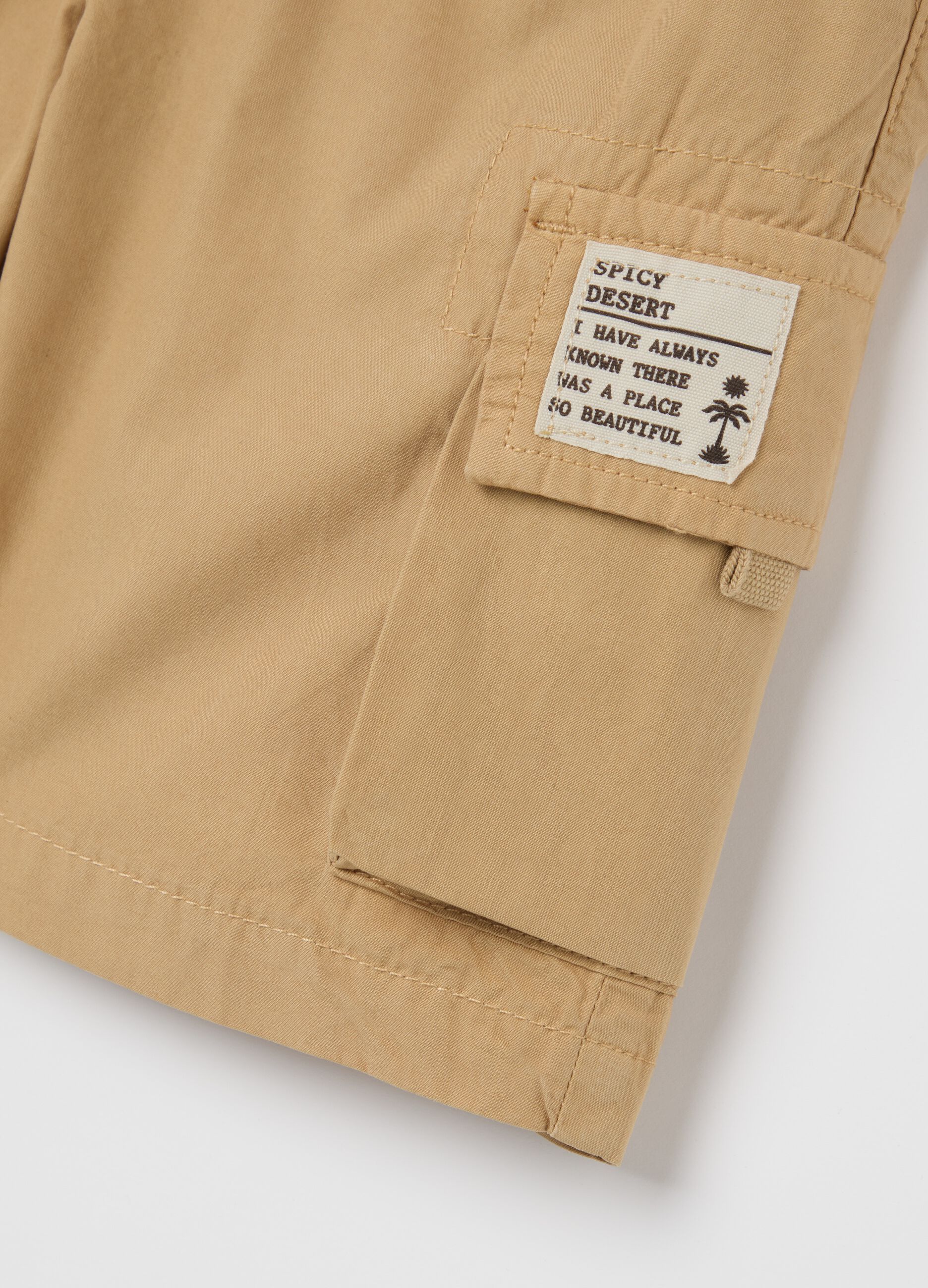 Kids' beige cotton regular fit shorts with pockets