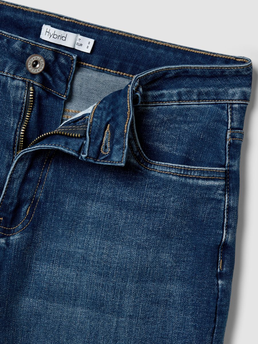 Pantaloni wide leg in misto cotone denim elasticizzato blu_5