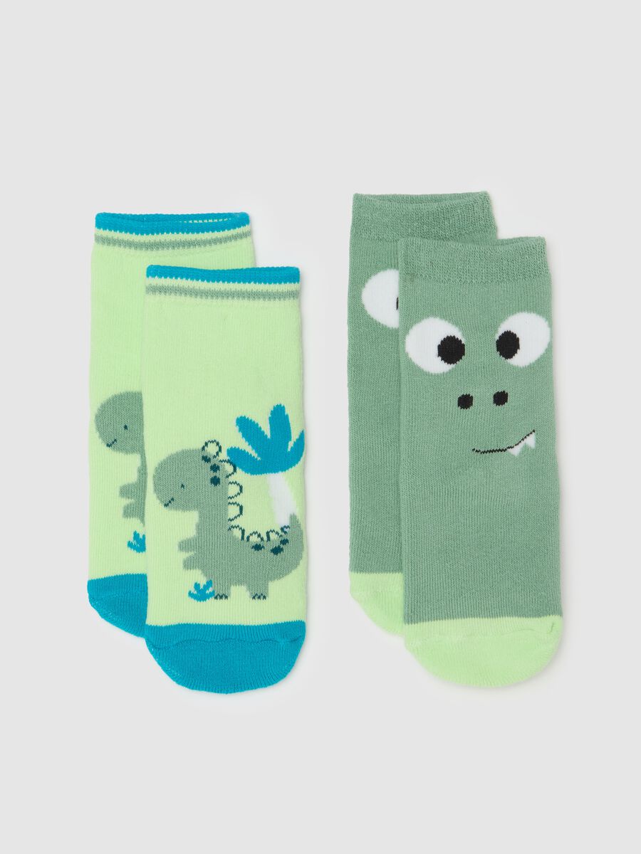 Two-pair pack slipper socks with dinosaurs design_0