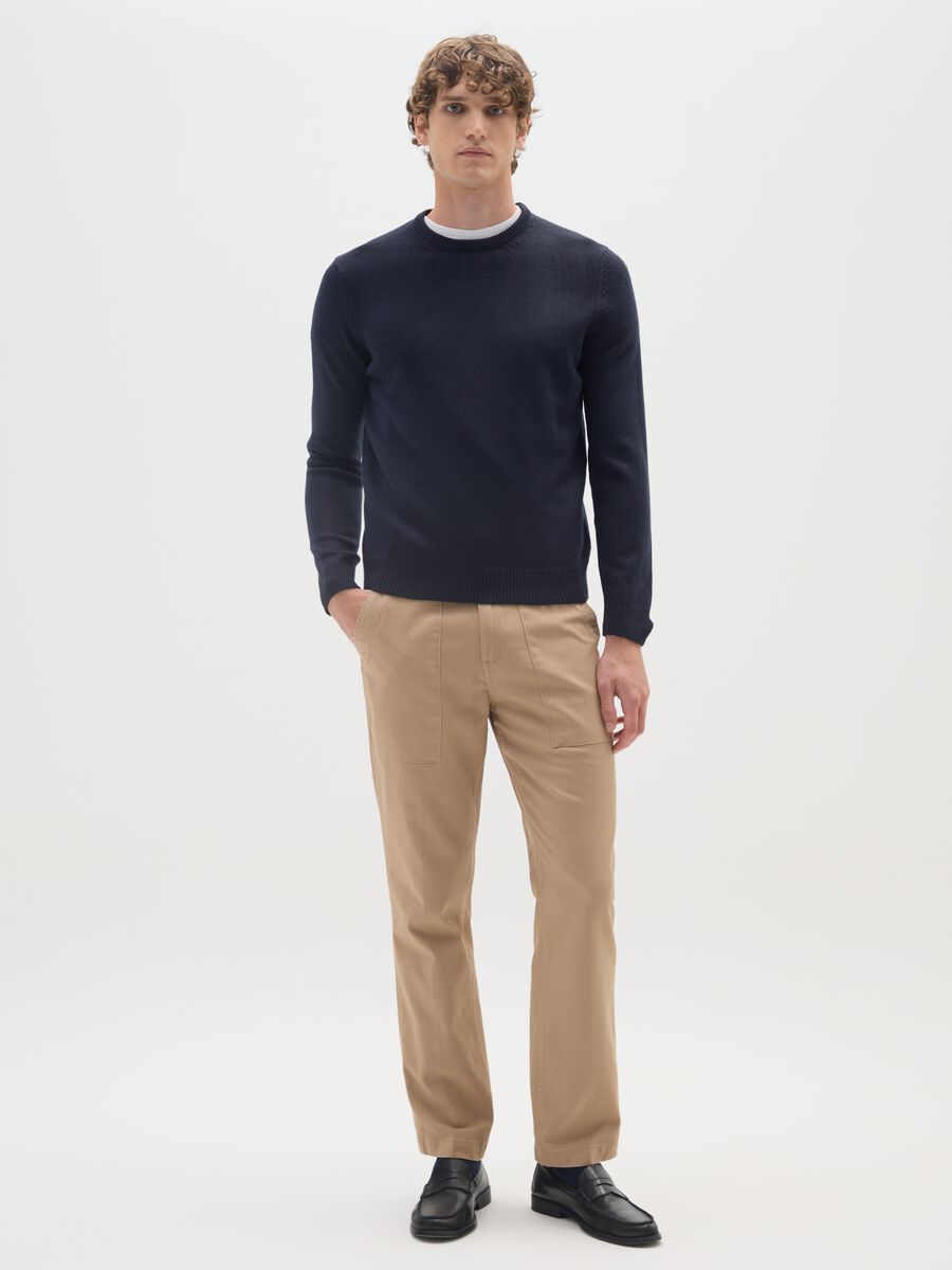 Beige baggy stretchy cotton blend trousers_0
