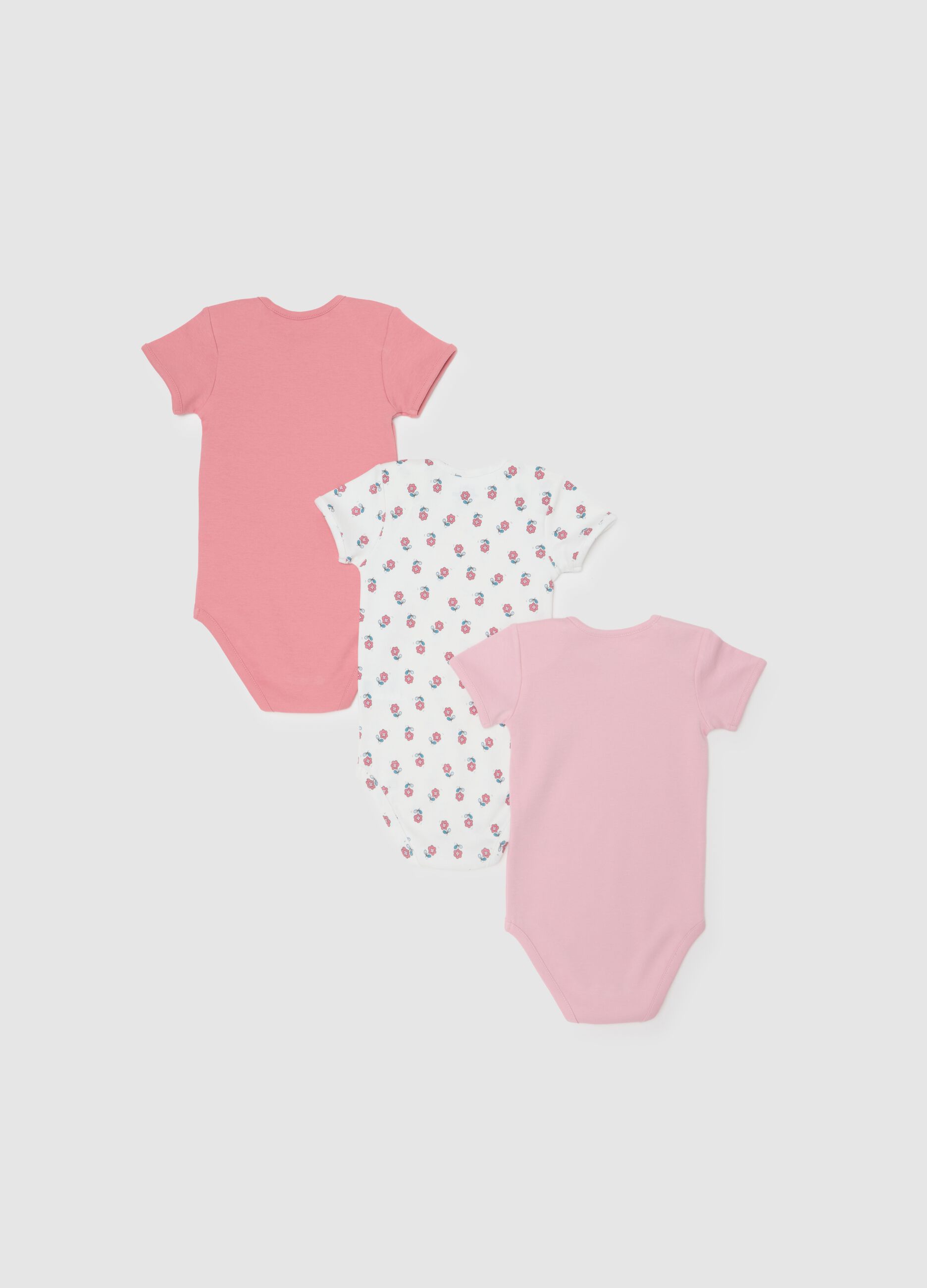 Set of three-pack bodysuits for girls in multicolour pure cotton